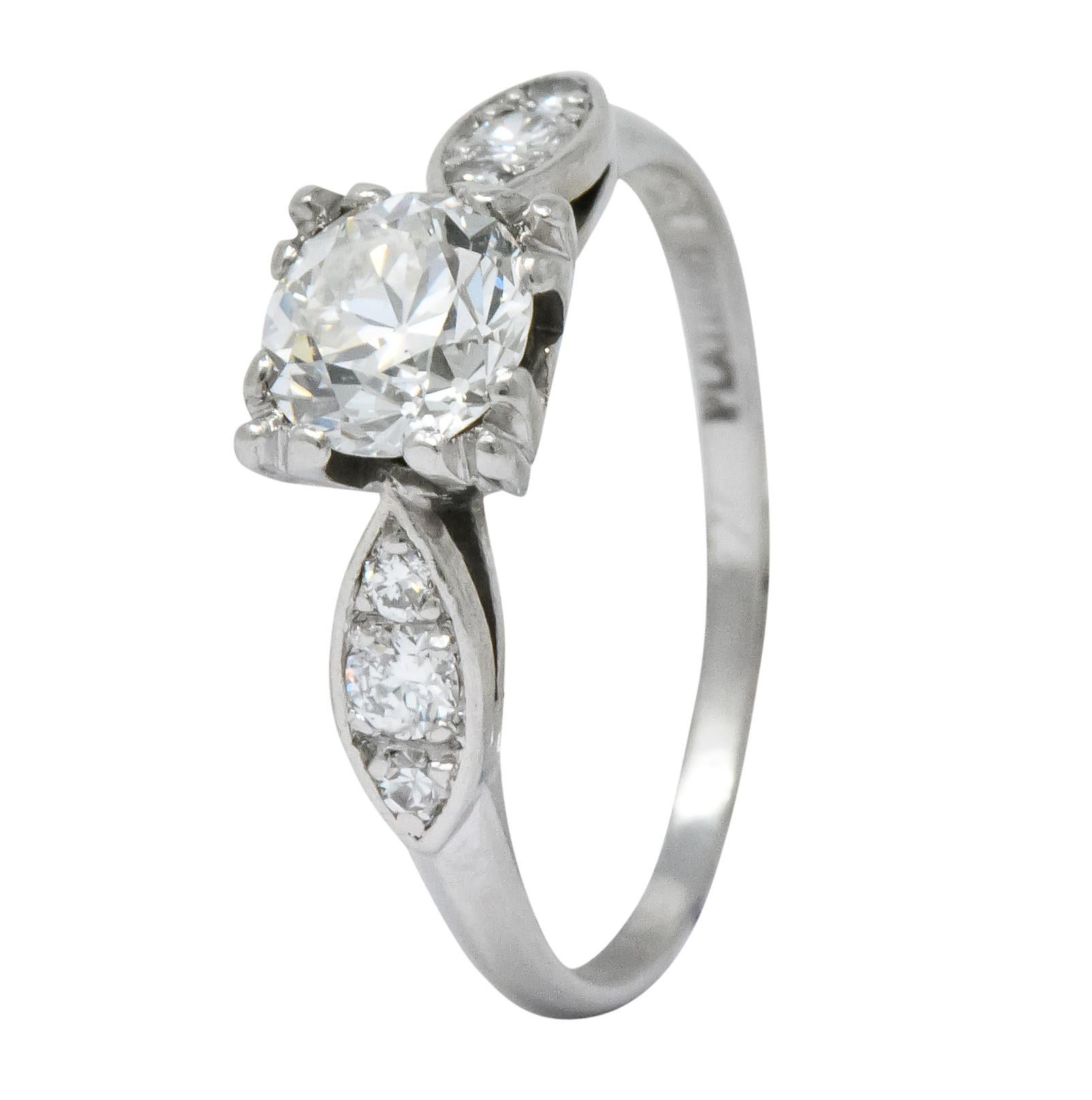 Retro 0.90 Carat Old European Cut Diamond Platinum Engagement Ring 5