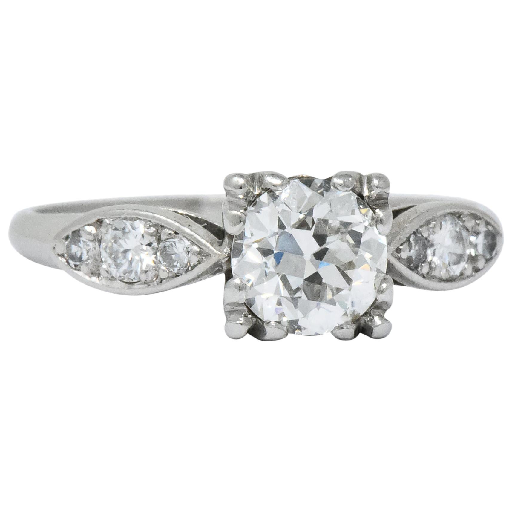 Retro 0.90 Carat Old European Cut Diamond Platinum Engagement Ring