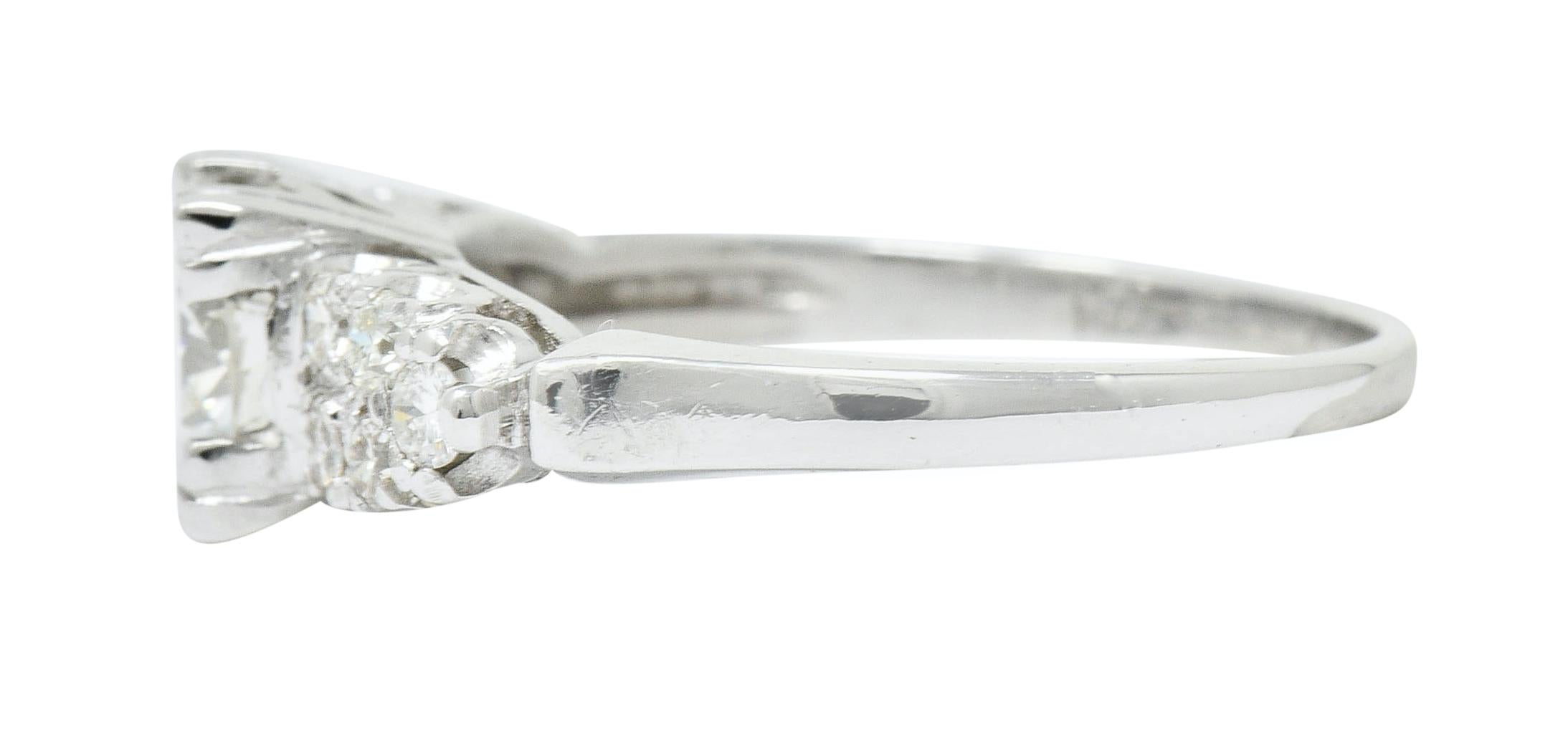 Retro Mid-Century 0.90 Carat Diamond Platinum Fishtail Cluster Engagement Ring For Sale