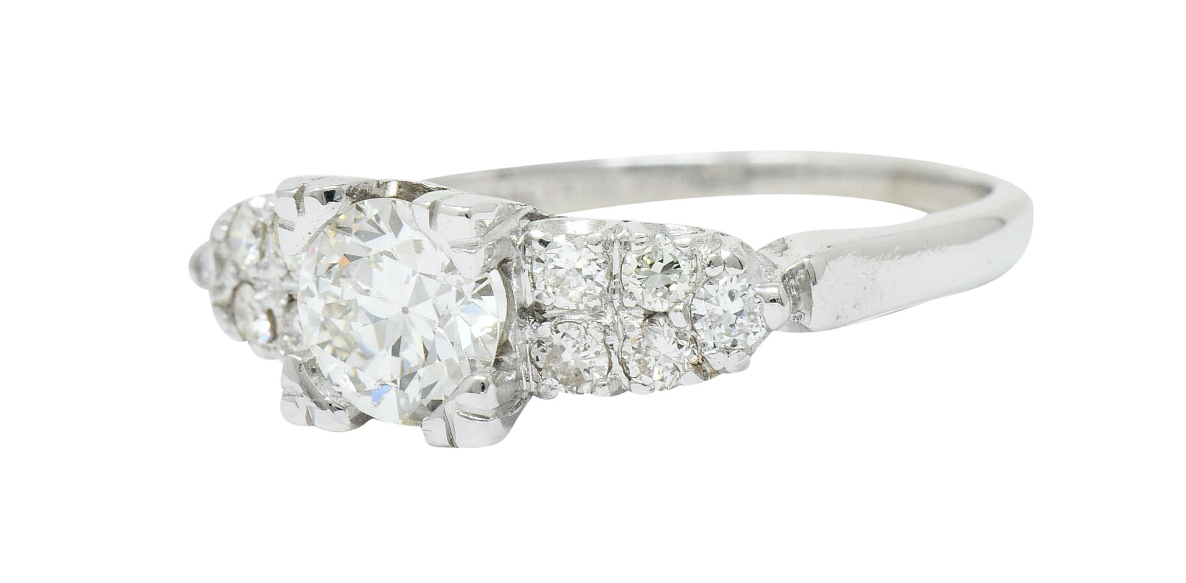 Brilliant Cut Mid-Century 0.90 Carat Diamond Platinum Fishtail Cluster Engagement Ring For Sale