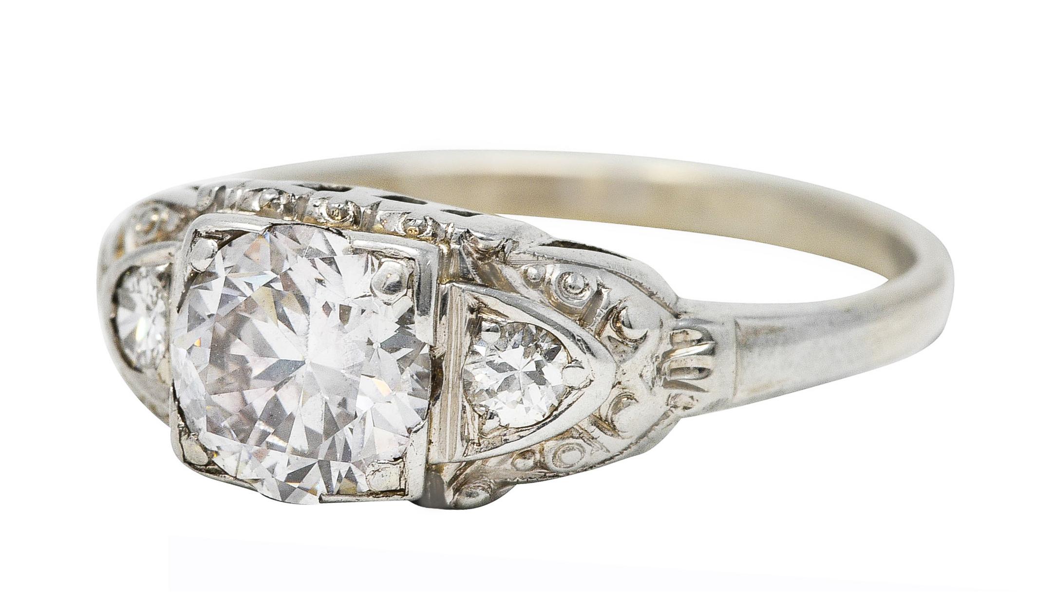 Retro 0.95 Carats Diamond 14 Karat White Gold Princess Engagement Ring 1
