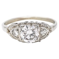 Retro 0.95 Carats Diamond 14 Karat White Gold Princess Engagement Ring