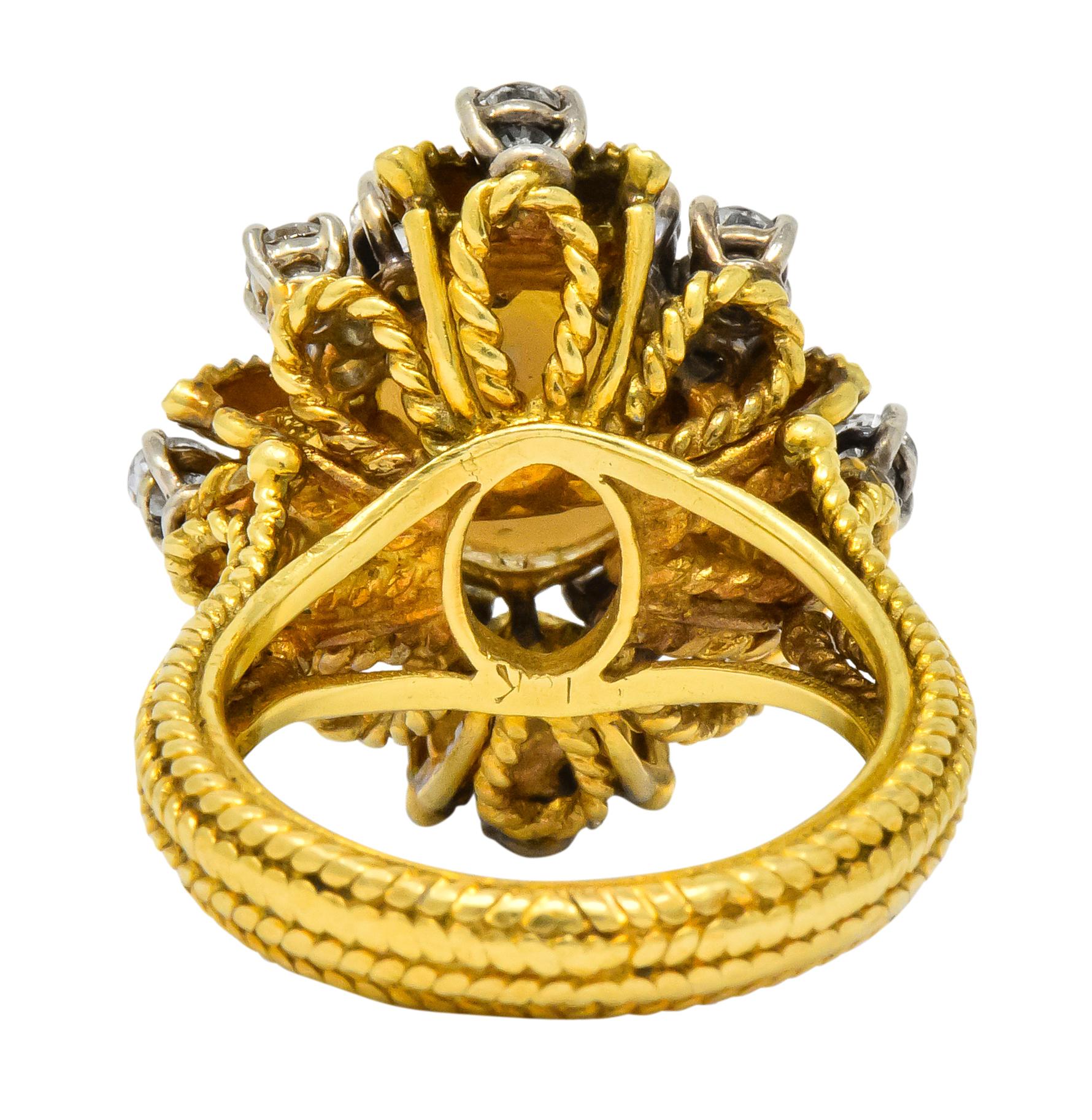 Retro 0.95 Carat Diamond South Sea Pearl 18 Karat Gold Cluster Ring In Excellent Condition In Philadelphia, PA