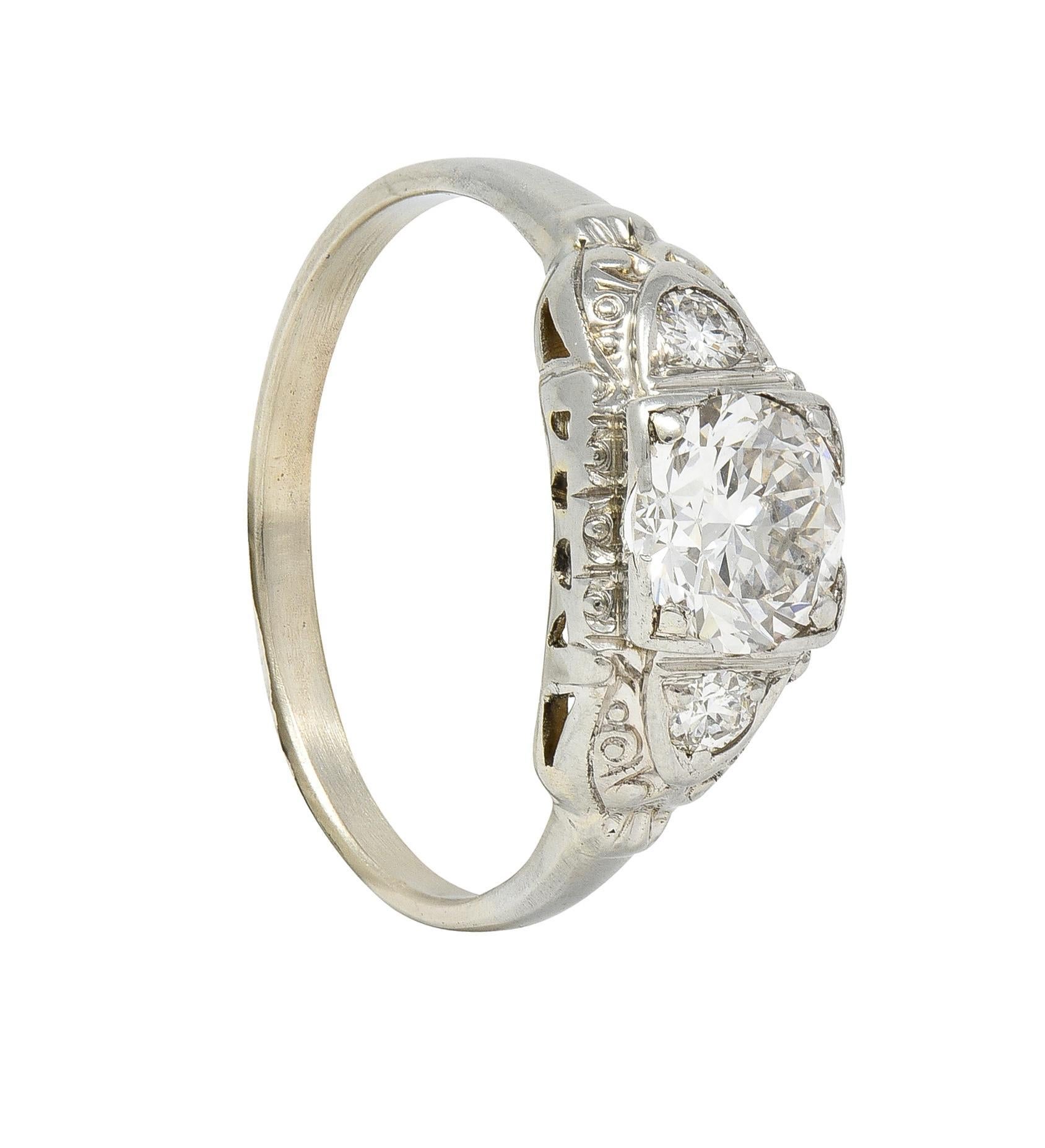 Retro 0.95 CTW Transitional Diamond 14 Karat White Gold Vintage Engagement Ring For Sale 5