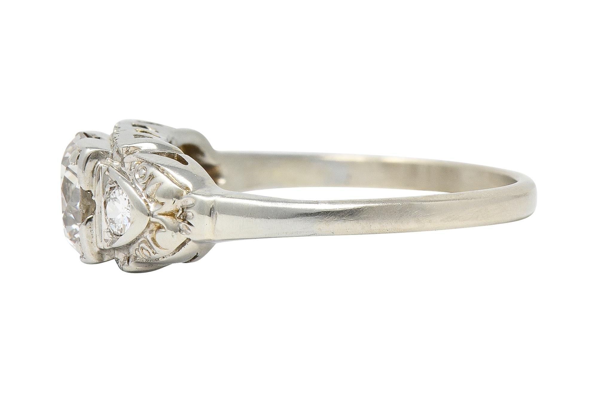 Women's or Men's Retro 0.95 CTW Transitional Diamond 14 Karat White Gold Vintage Engagement Ring For Sale