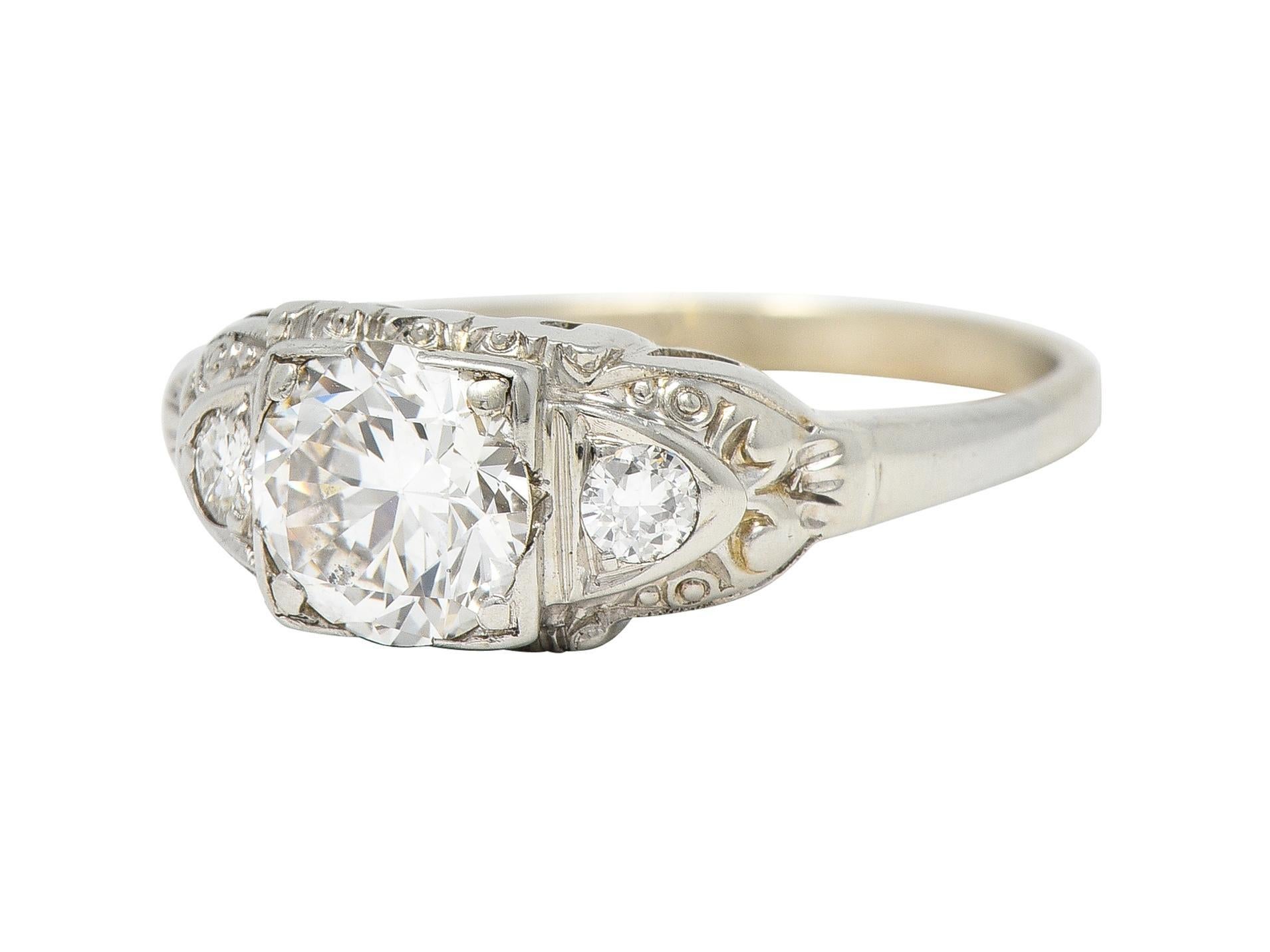 Retro 0.95 CTW Transitional Diamond 14 Karat White Gold Vintage Engagement Ring For Sale 1