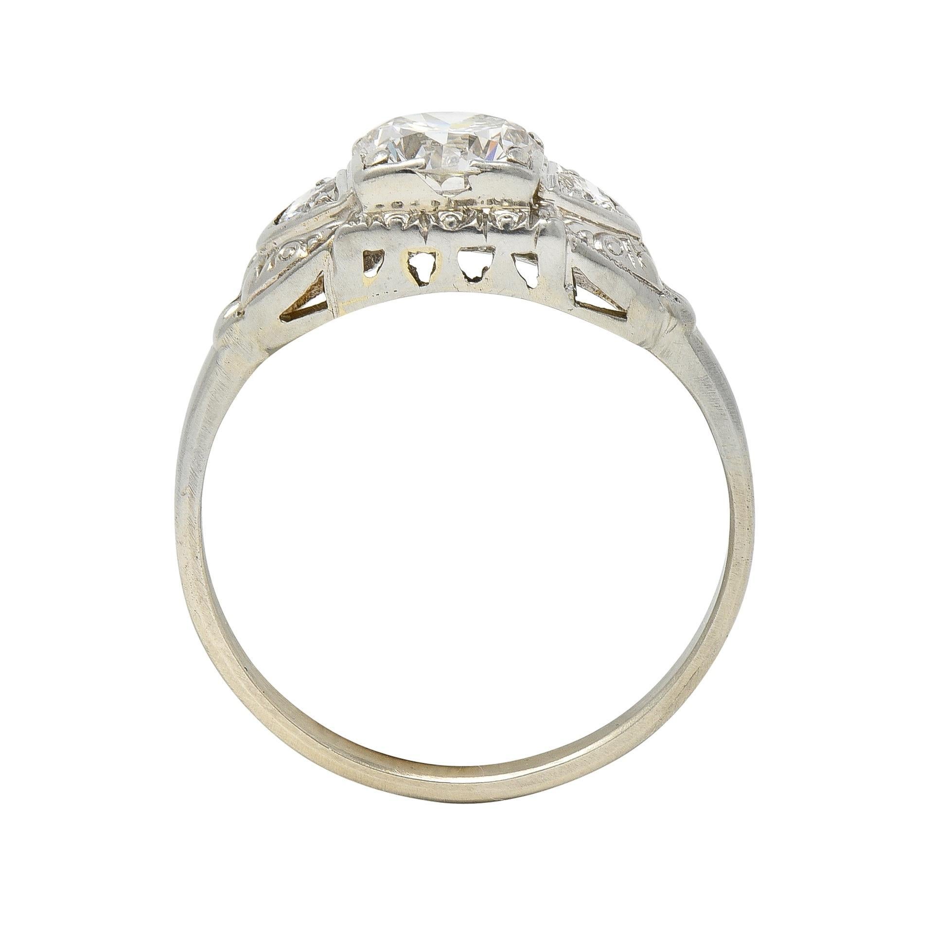 Retro 0.95 CTW Transitional Diamond 14 Karat White Gold Vintage Engagement Ring For Sale 3
