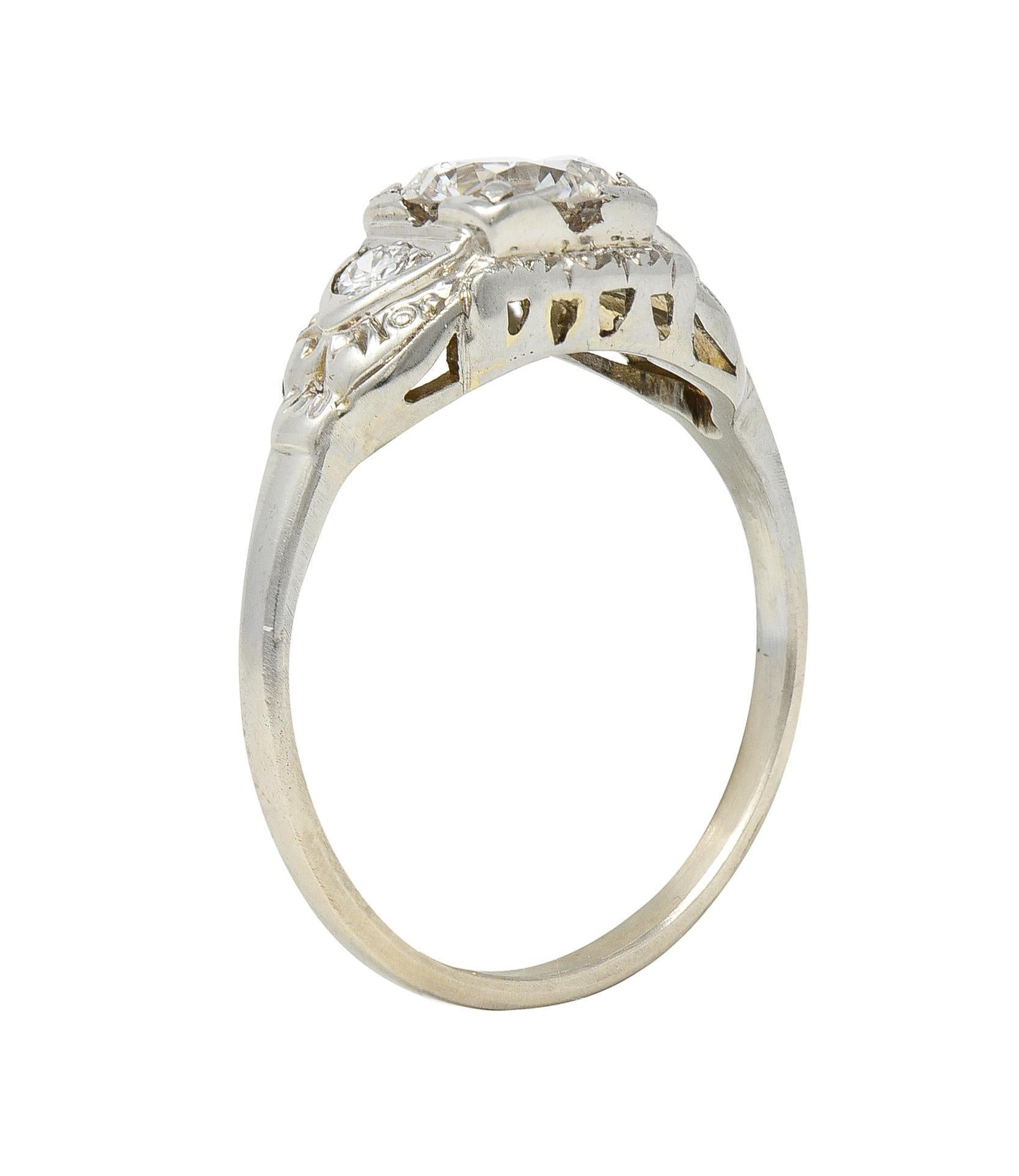 Retro 0.95 CTW Transitional Diamond 14 Karat White Gold Vintage Engagement Ring For Sale 4