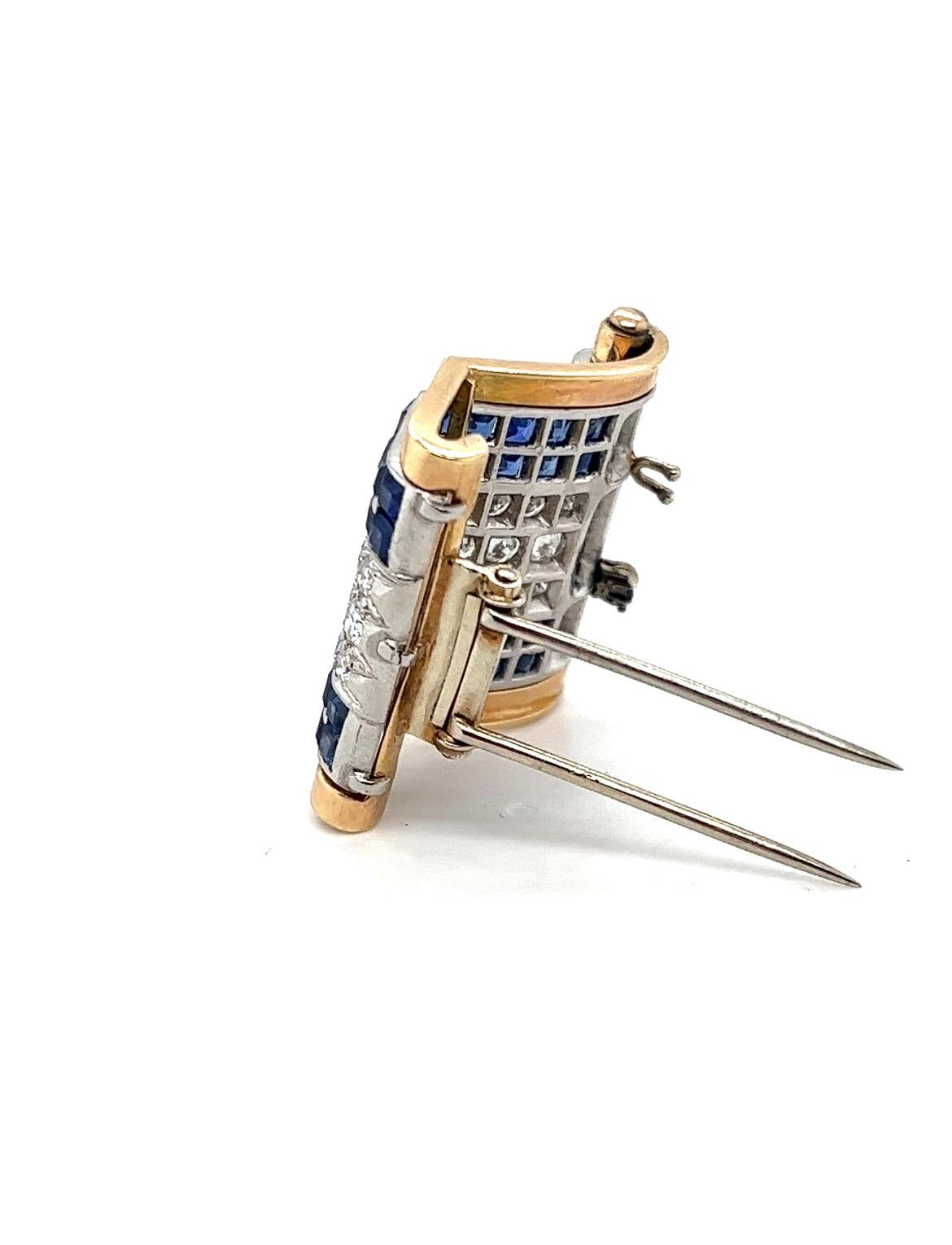 Retro 10 ctw Diamond Sapphire Platinum Gold Pin Brooch For Sale 5