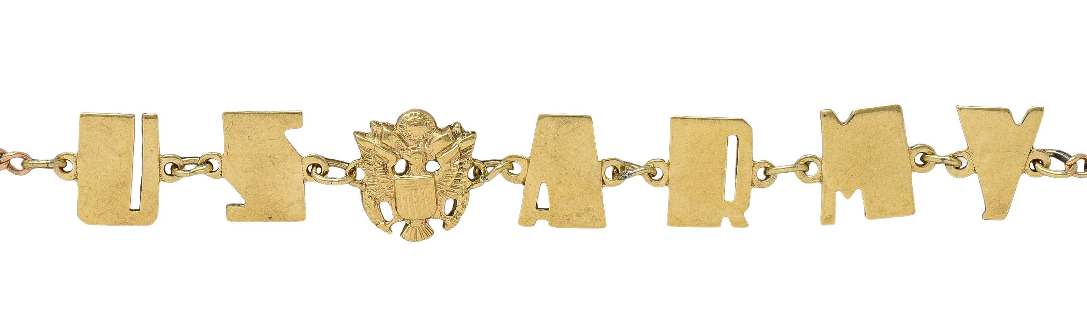 Retro 10 Karat Yellow Gold Vintage U.S. Army Link Bracelet Excellent état - En vente à Philadelphia, PA