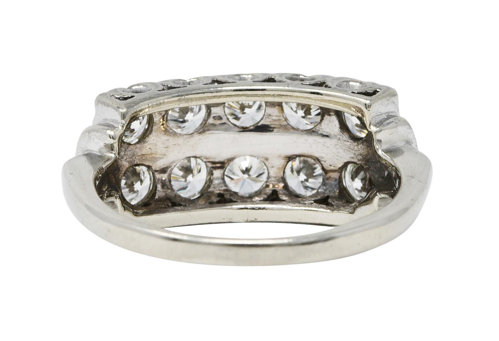Retro Retro 1,00 Karat Diamant 14 Karat Weißgold Doppelreihiger Ring im Zustand „Hervorragend“ in Philadelphia, PA