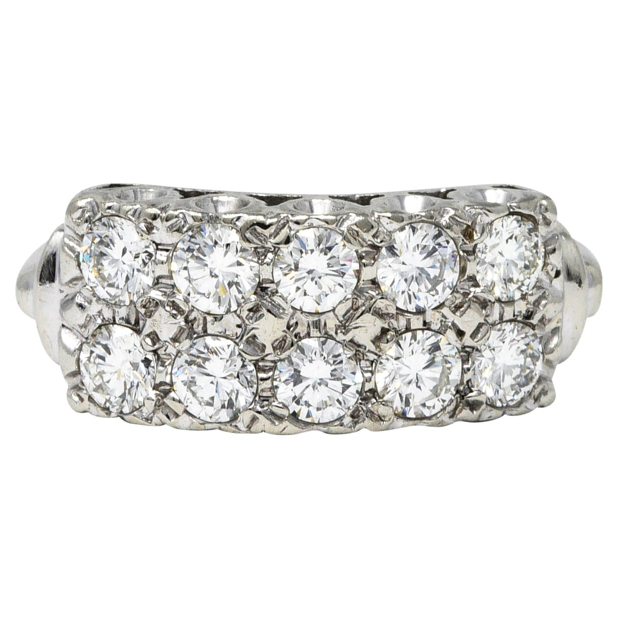 Retro Retro 1,00 Karat Diamant 14 Karat Weißgold Doppelreihiger Ring