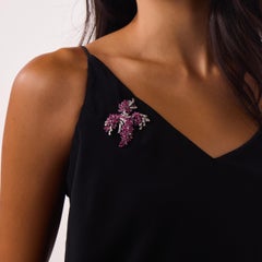 Retro 10.00 carat pink sapphire diamond 14k white gold brooch