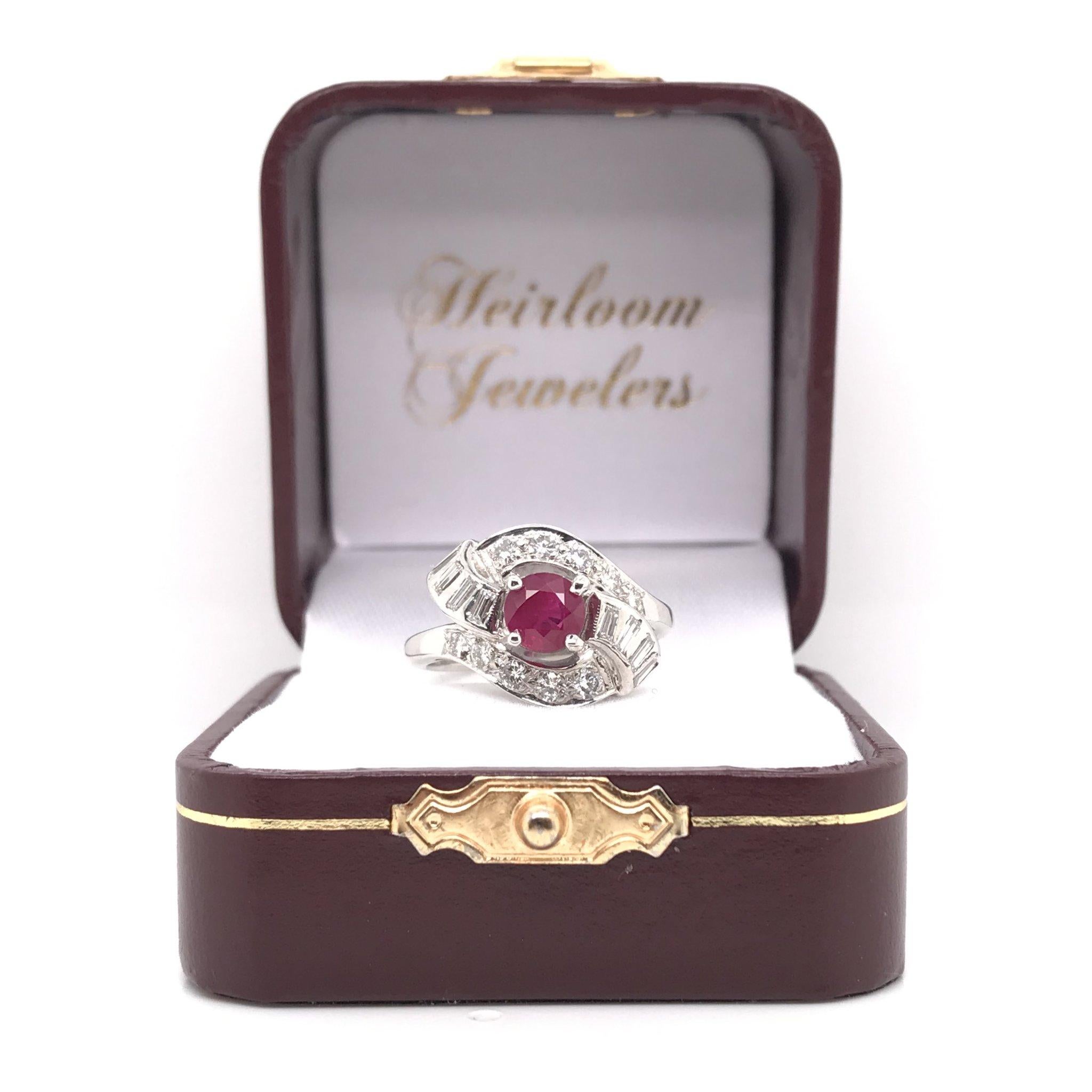 Retro 1.01 Carat Ruby & Diamond Ring 14K White Gold 7