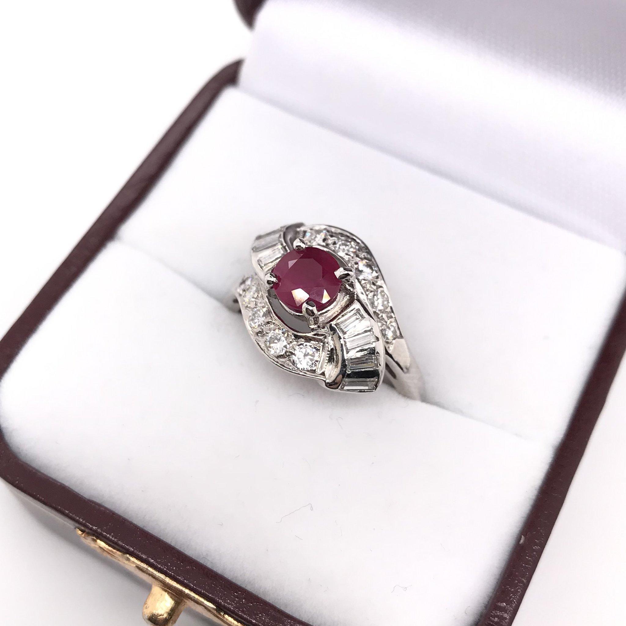 Retro 1.01 Carat Ruby & Diamond Ring 14K White Gold 2