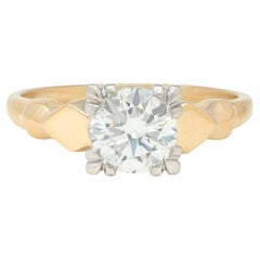 Retro 1.02 CTW Transitional Cut Platinum 14K Yellow Gold Vintage Engagement Ring