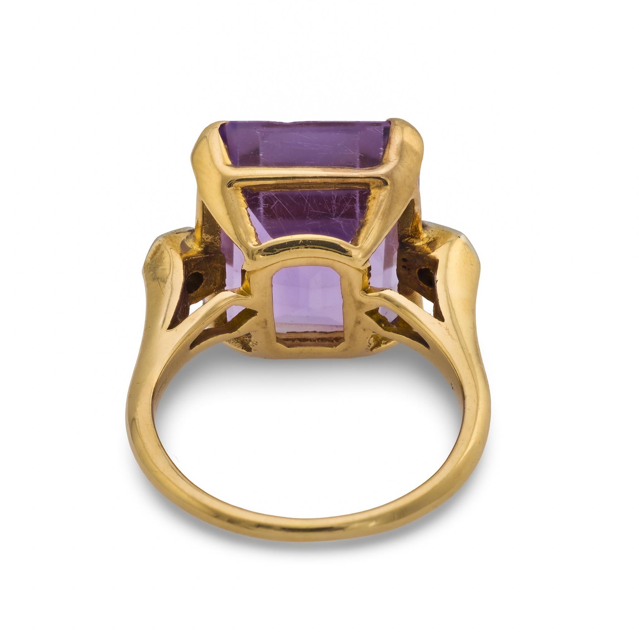 Bague cocktail rétro 10,20 carats améthyste diamant 14k or jaune et blanc Pour femmes en vente