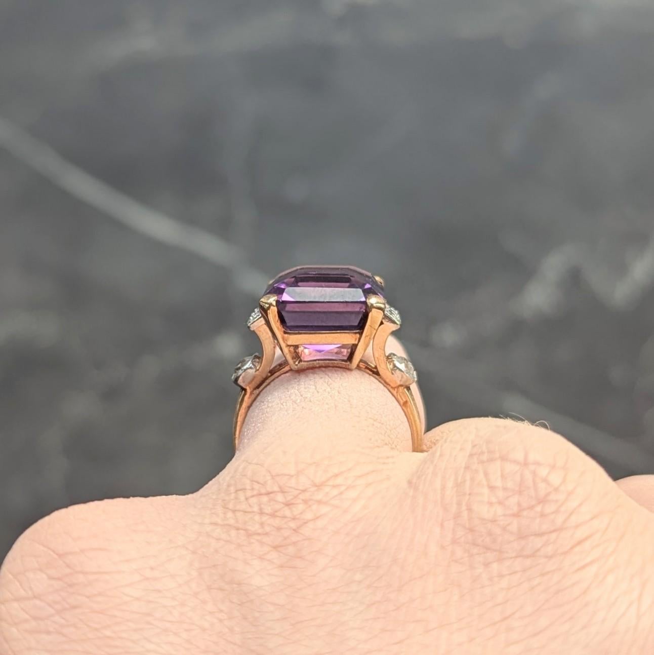 Retro 10.22 CTW Amethyst Diamond Platinum 14 Karat Gold Vintage Cocktail Ring For Sale 6