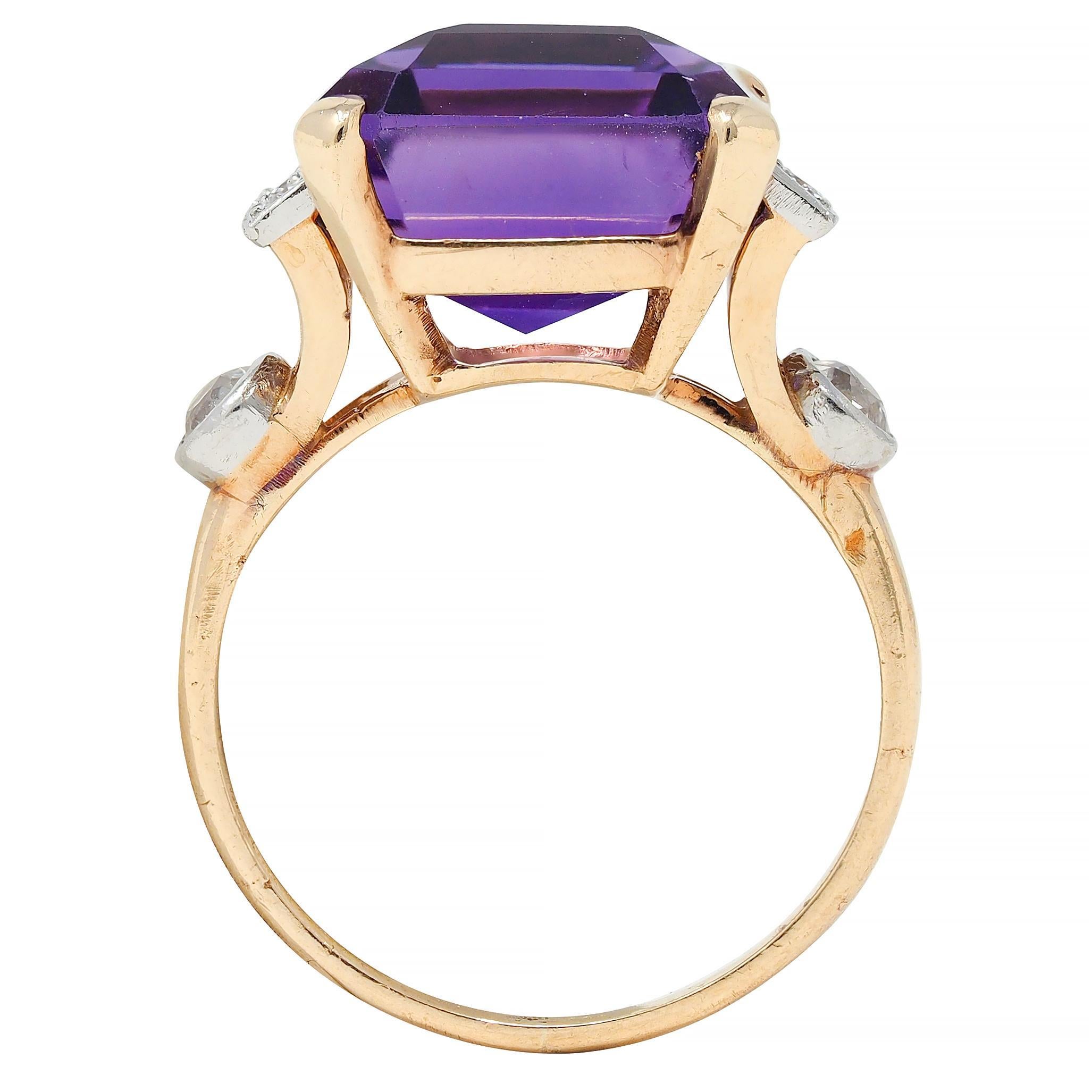 Retro 10.22 CTW Amethyst Diamond Platinum 14 Karat Gold Vintage Cocktail Ring For Sale 4