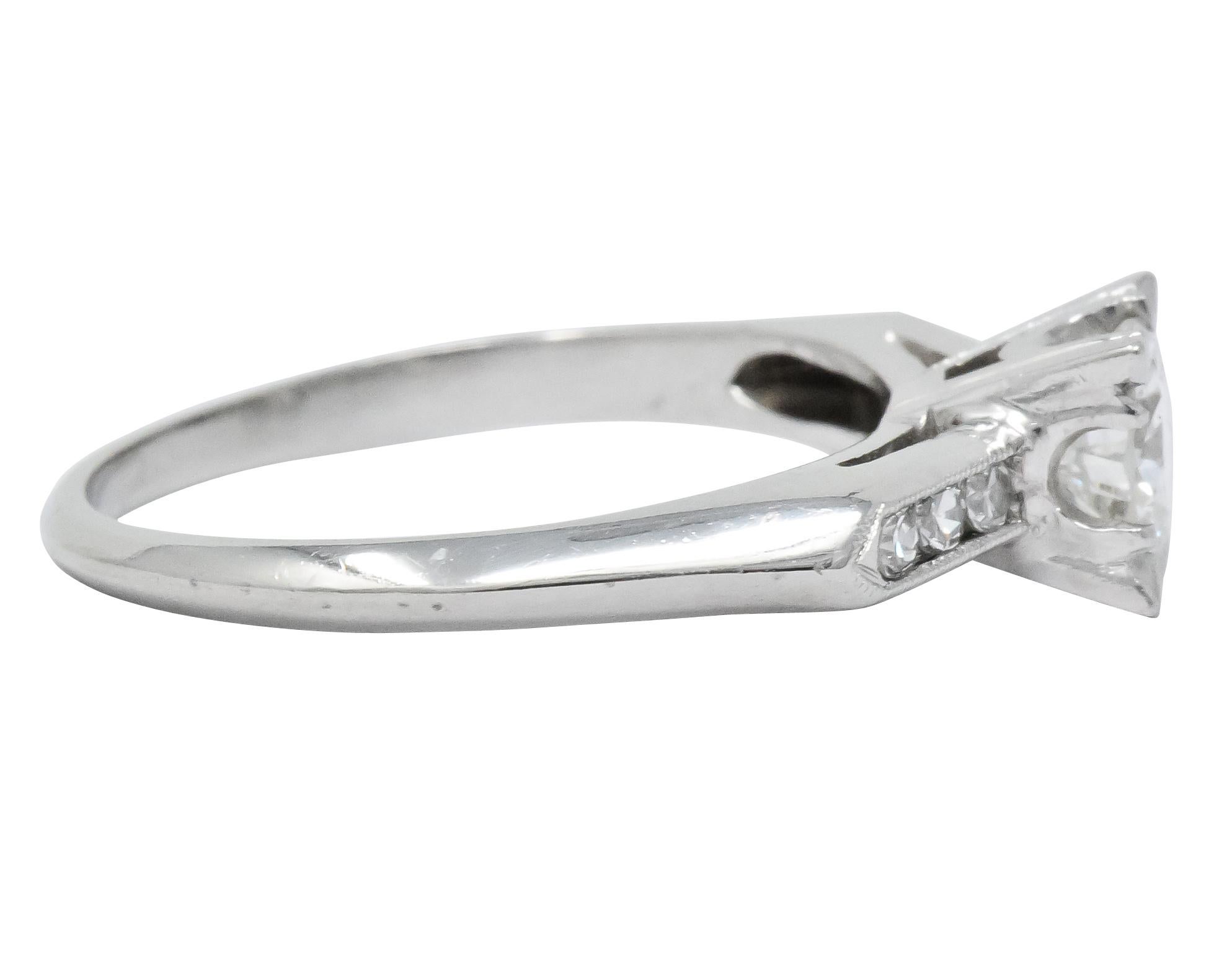 Retro Mid-Century 1.08 Carat Round Brilliant Cut Diamond Platinum Engagement Ring