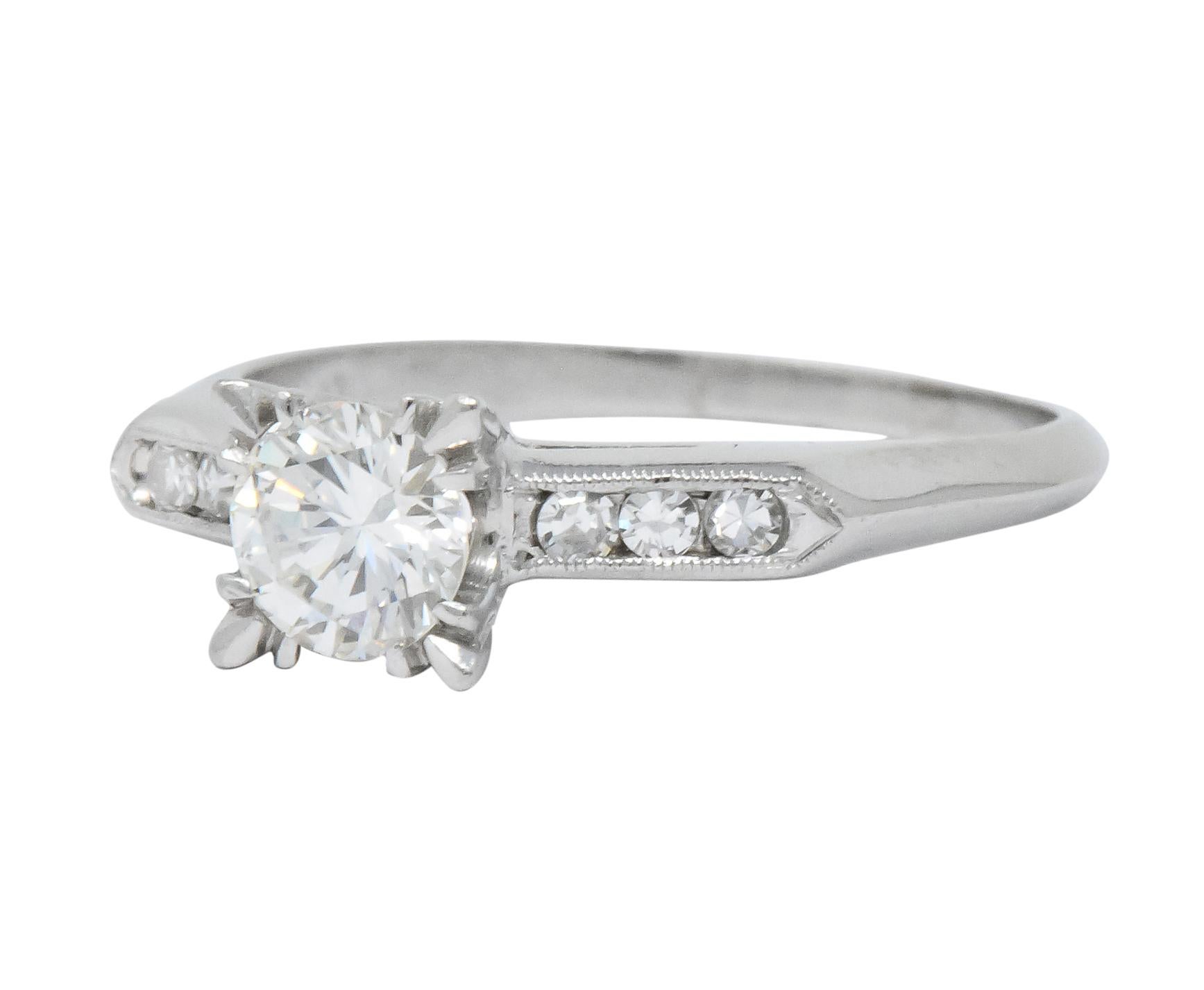 Women's or Men's Mid-Century 1.08 Carat Round Brilliant Cut Diamond Platinum Engagement Ring