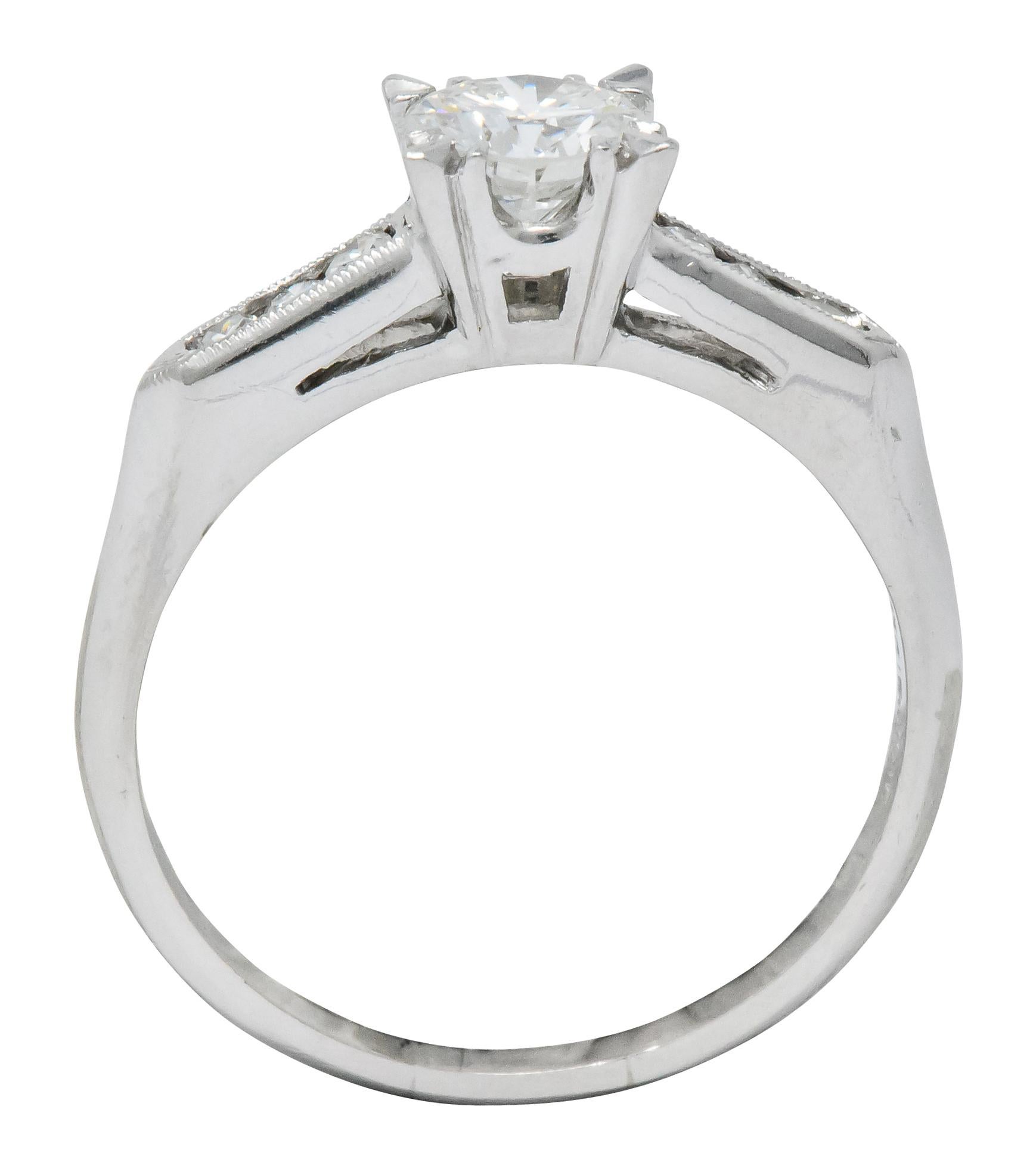 Mid-Century 1.08 Carat Round Brilliant Cut Diamond Platinum Engagement Ring 1