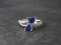 Retro 10K White Gold Trillion Cut Sapphire Diamond Ring Size 10