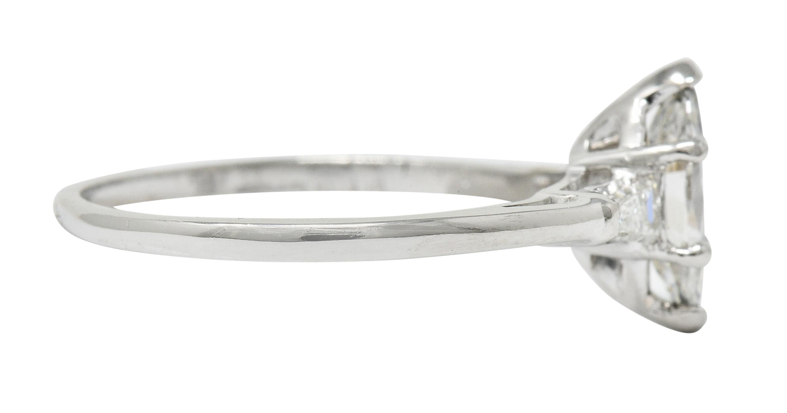 Retro Mid-Century 1.10 Carat Marquise Cut Diamond Engagement Ring GIA