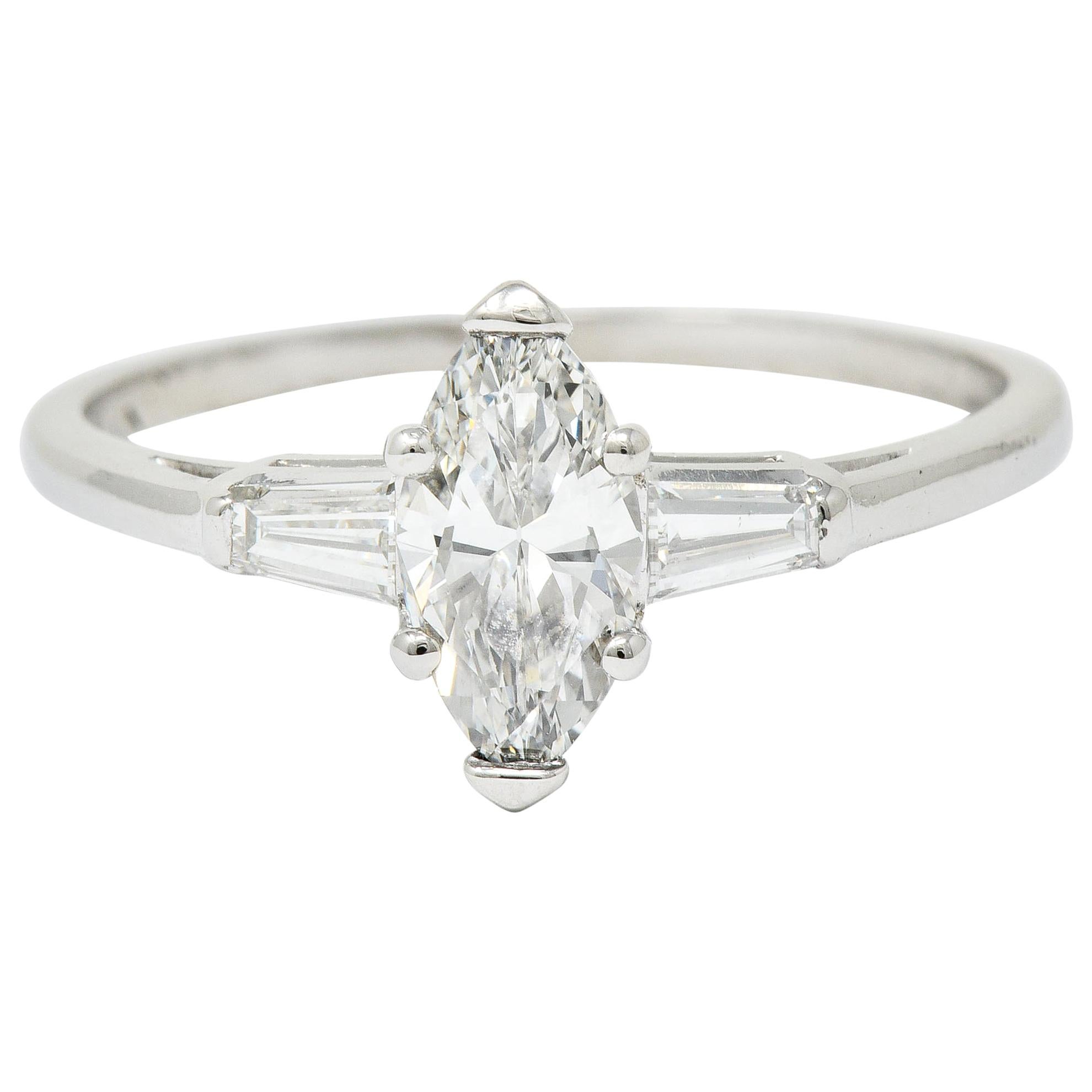 Mid-Century 1.10 Carat Marquise Cut Diamond Engagement Ring GIA