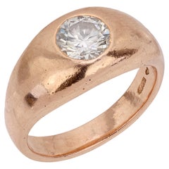 Retro 1,13 Karat Diamant 14k Roségold Lünette Ring