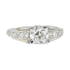 Retro 1.16 Carat Diamond 18 Karat White Gold Engagement Ring GIA, circa 1940s
