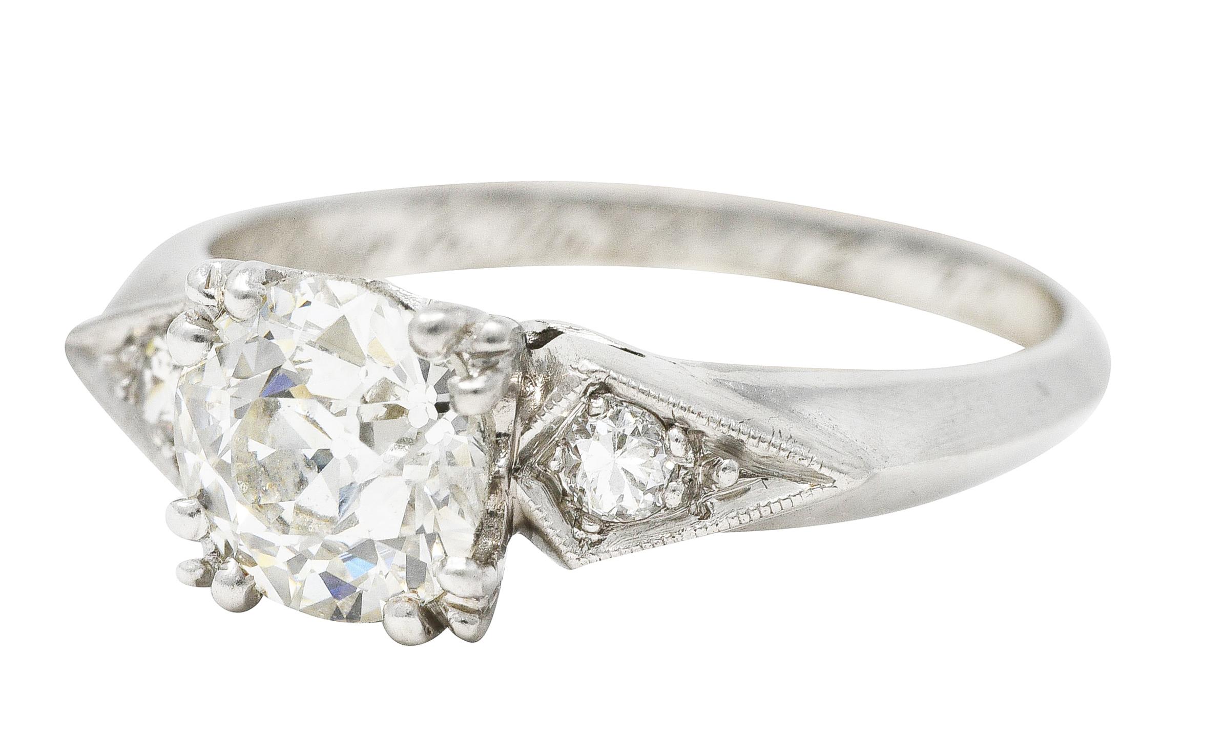 Women's or Men's Retro 1.17 Carats Old European Cut Diamond Platinum Engagement Ring GIA For Sale