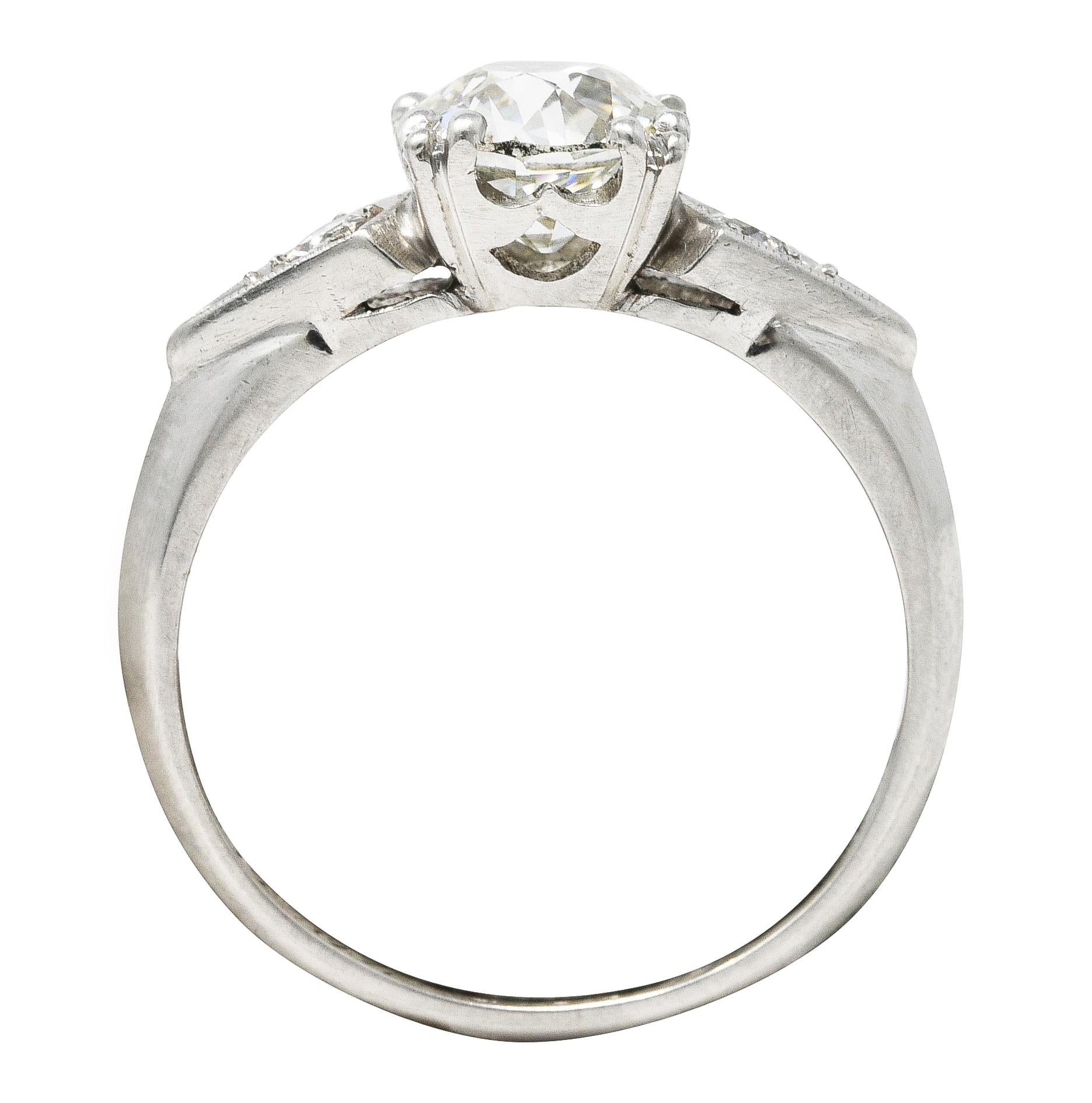Retro 1.17 Carats Old European Cut Diamond Platinum Engagement Ring GIA For Sale 2