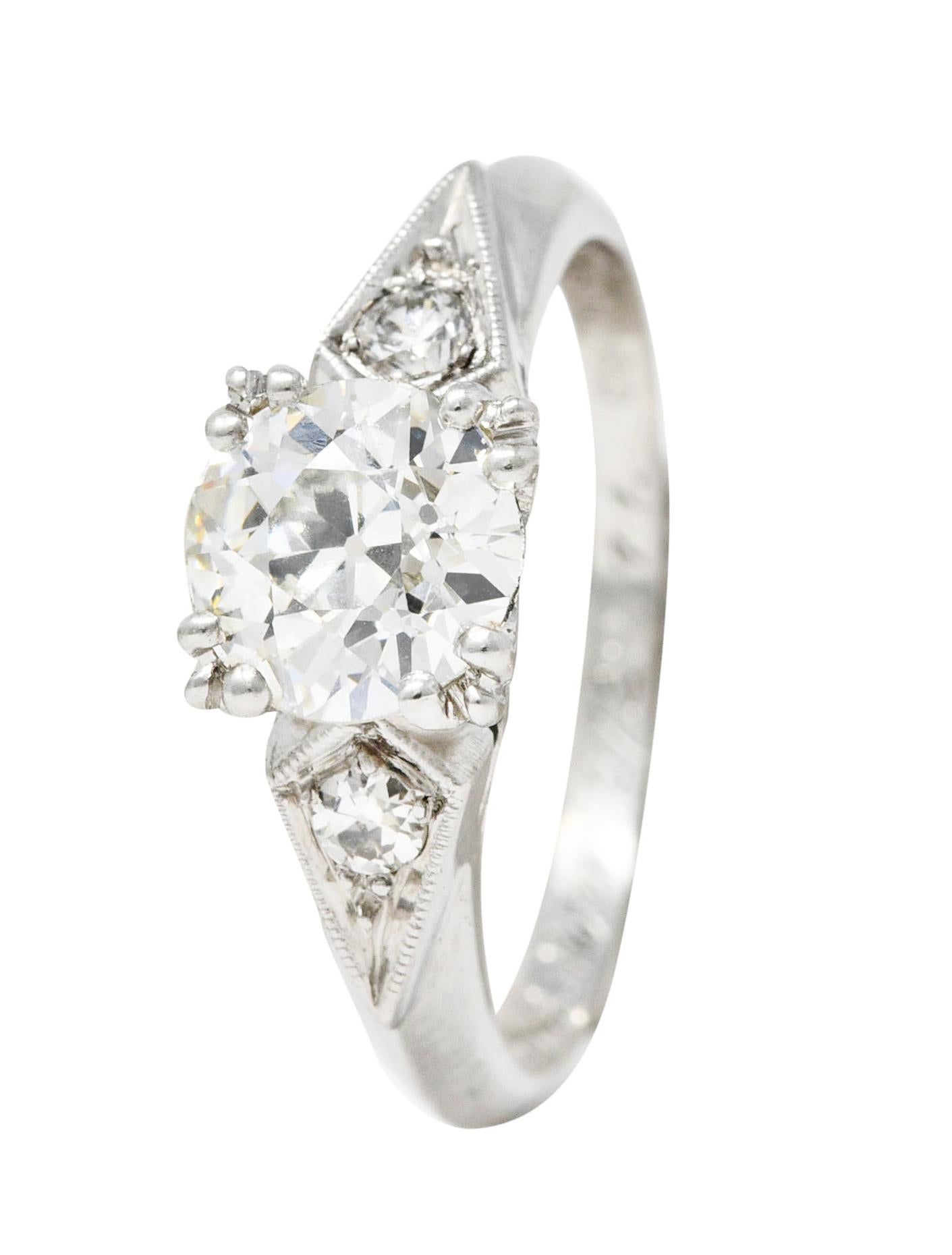Retro 1.17 Carats Old European Cut Diamond Platinum Engagement Ring GIA For Sale 3