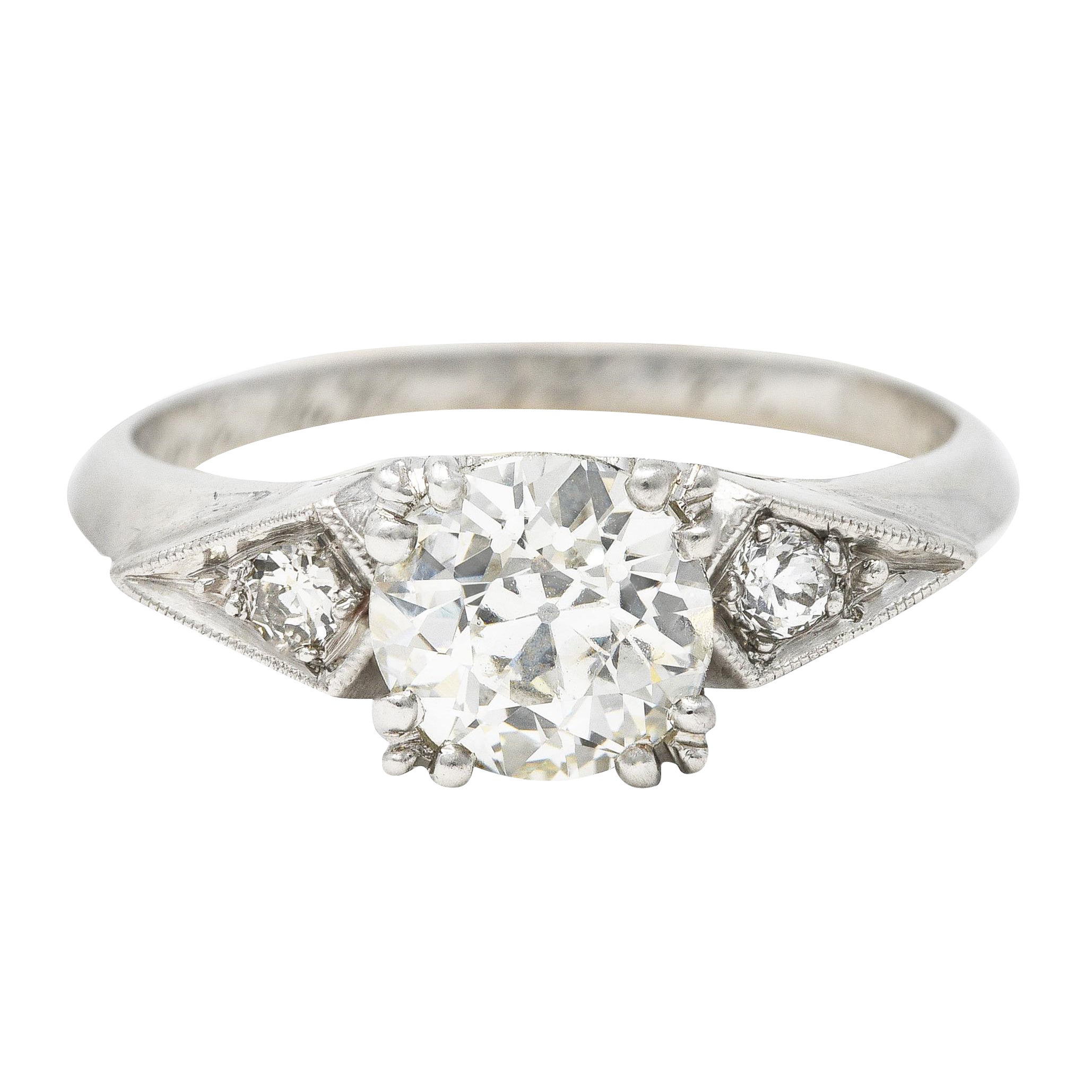 Anello di fidanzamento in platino con diamante vecchio taglio europeo retrò da 1,17 carati GIA in vendita