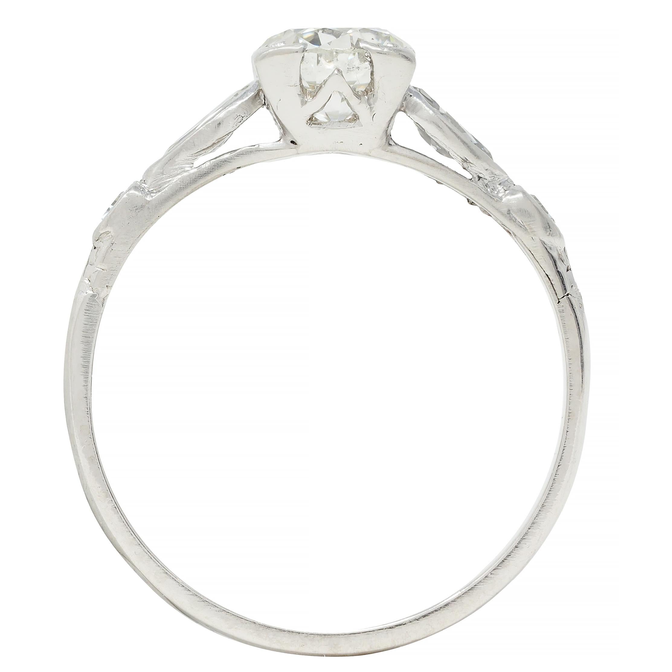 Retro 1.18 CTW Old European Diamond Platinum Vintage Engagement Ring For Sale 5