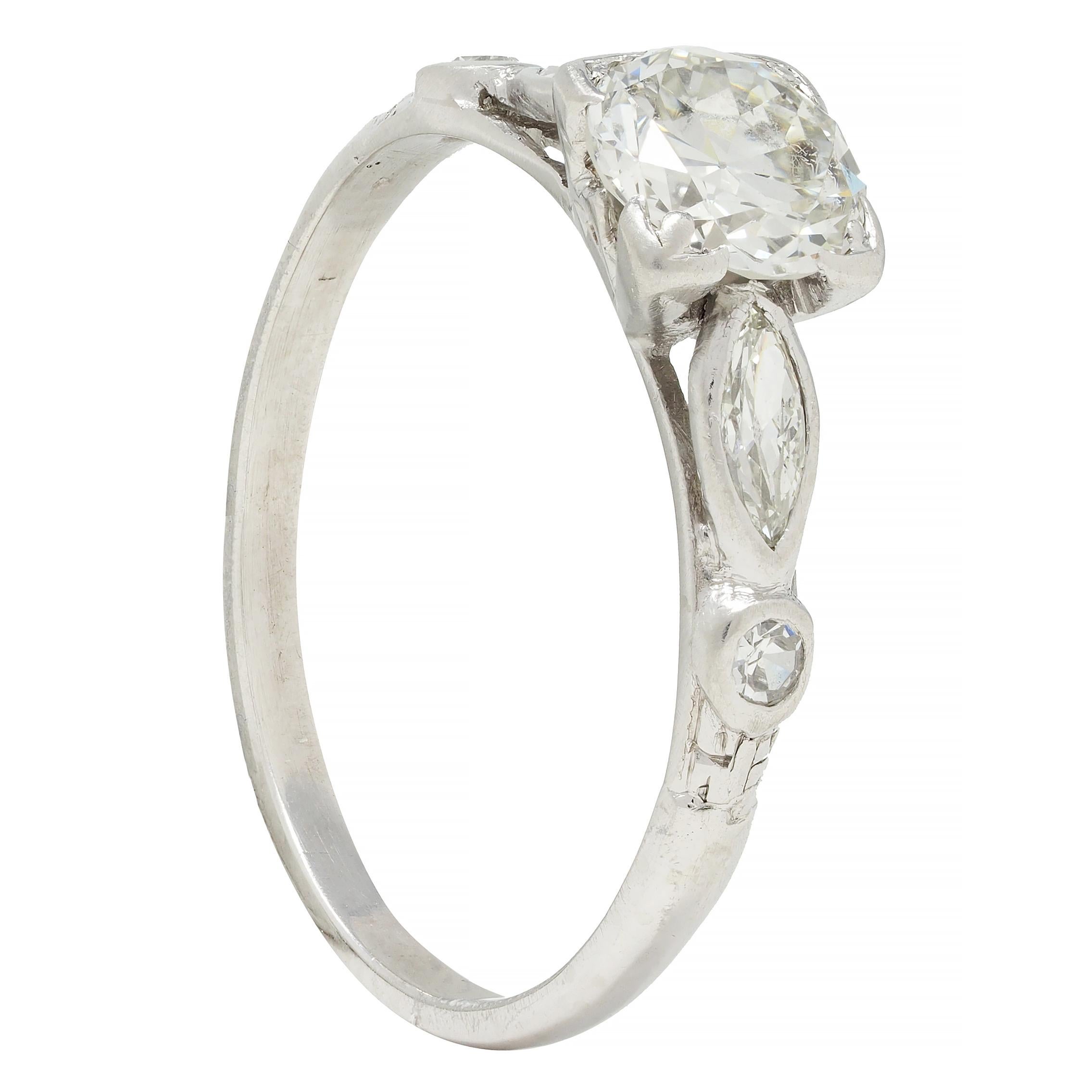 Retro 1.18 CTW Old European Diamond Platinum Vintage Engagement Ring For Sale 6