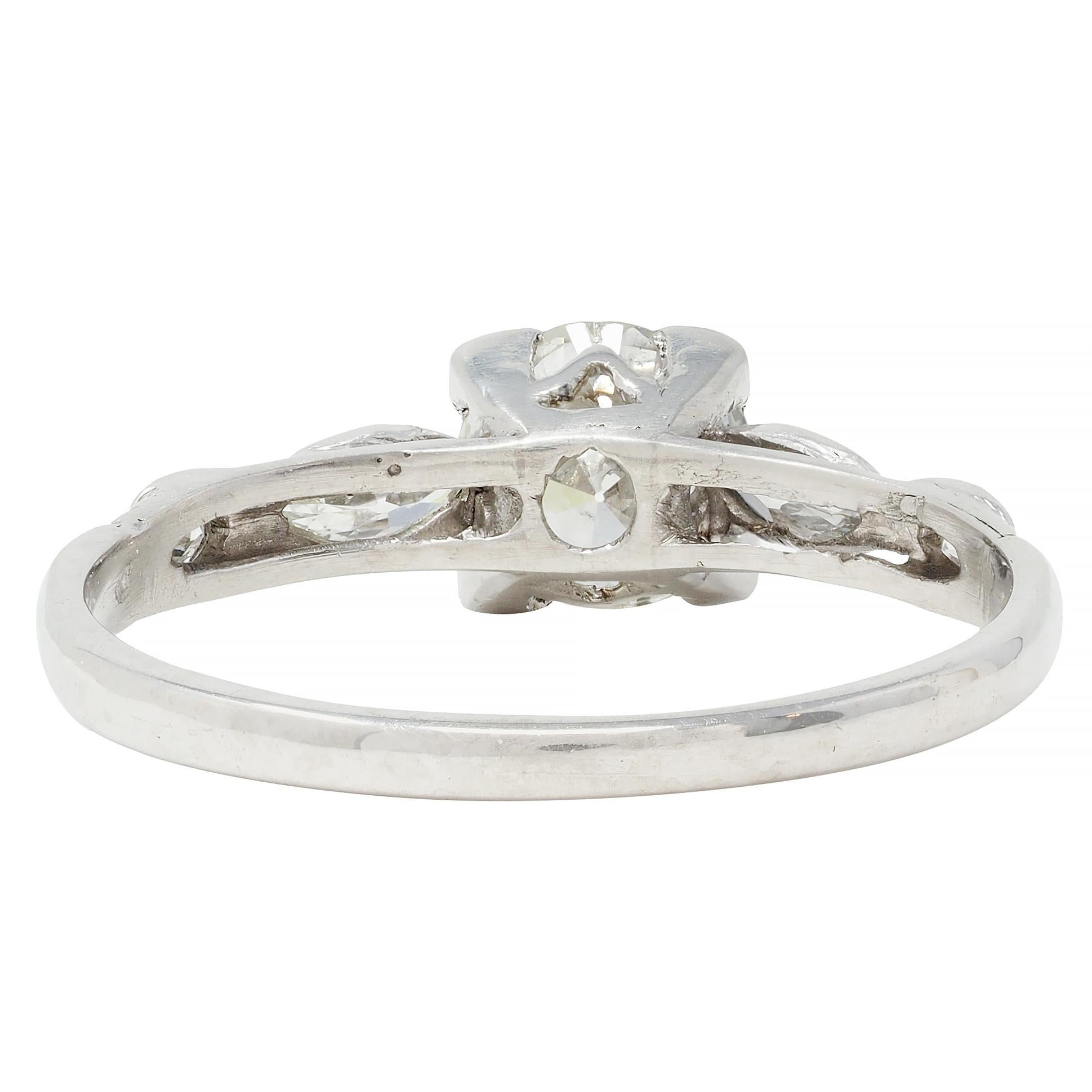 Women's or Men's Retro 1.18 CTW Old European Diamond Platinum Vintage Engagement Ring For Sale