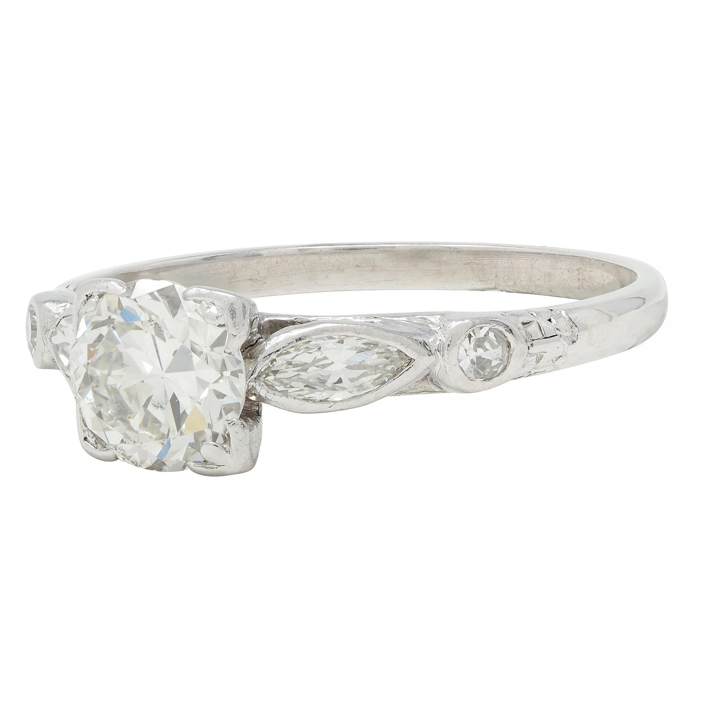 Retro 1.18 CTW Old European Diamond Platinum Vintage Engagement Ring For Sale 2