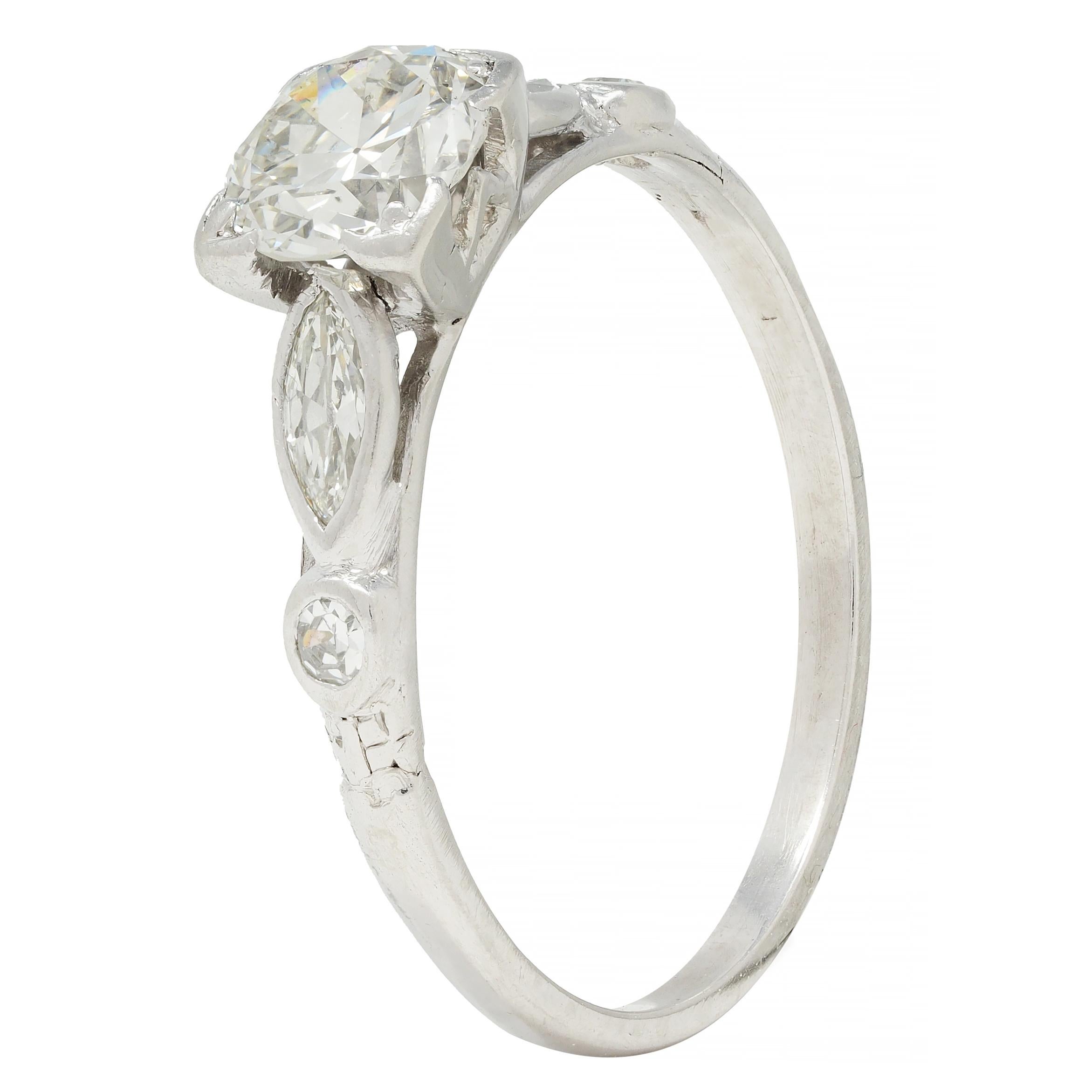 Retro 1.18 CTW Old European Diamond Platinum Vintage Engagement Ring For Sale 4