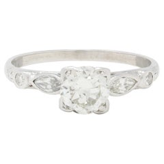 Vintage 1.18 CTW Old European Diamond Platinum Vintage Engagement Ring