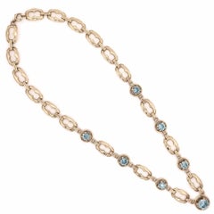 Retro 12 Carat Blue Zircon Gemstone Gold Link Necklace Fine Estate Jewelry
