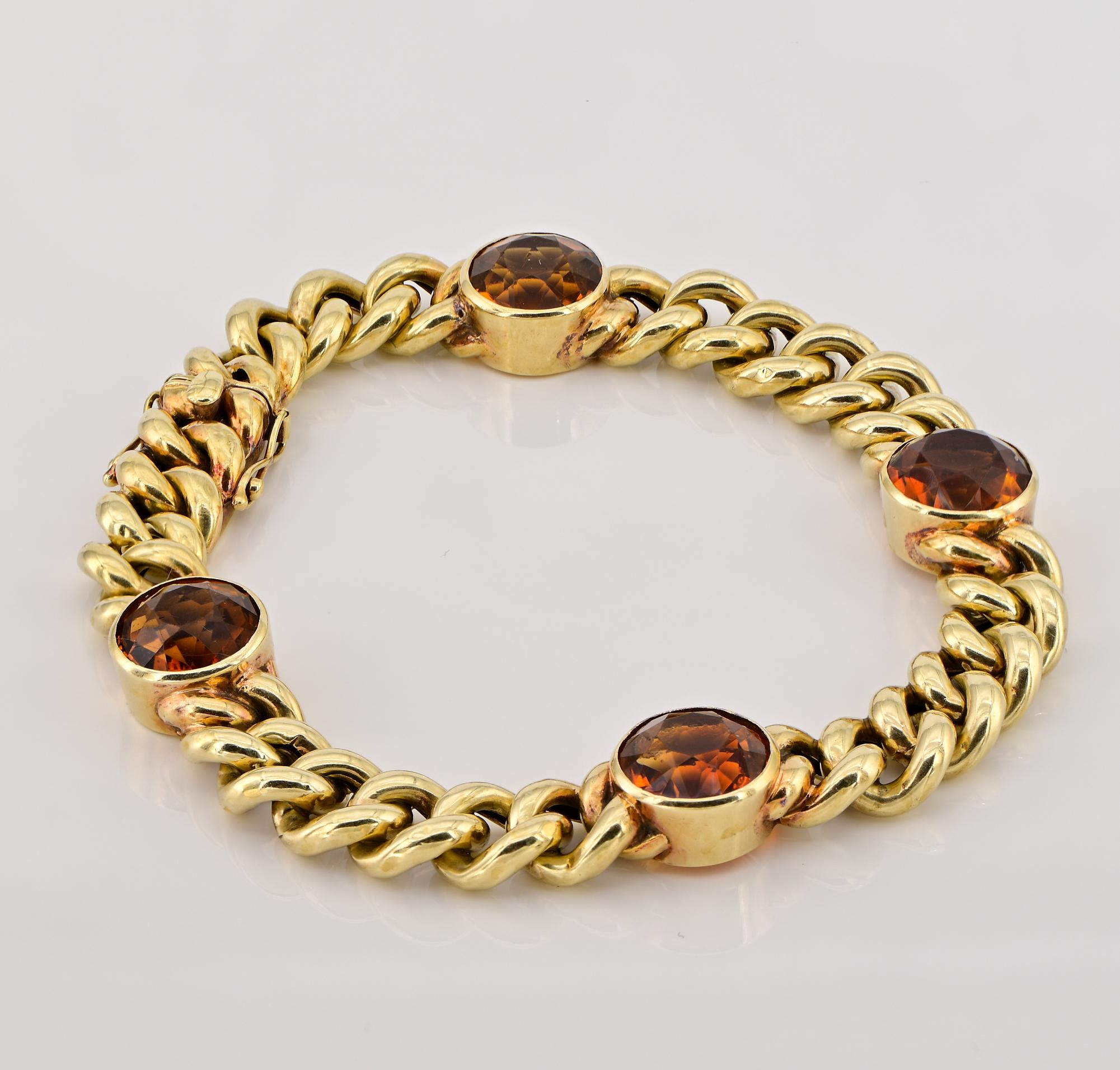 Retro 12.00 Ct. Madeira Citrine 14 KT Curb Bracelet In Good Condition For Sale In Napoli, IT