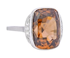 Retro 12.08 Carat Zircon Diamond Platinum-Topped 14 Karat White Gold Ring, 1940s