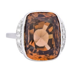 Retro 12.08 Carat Zircon Diamond Platinum-Topped 14 Karat White Gold Ring, 1940s