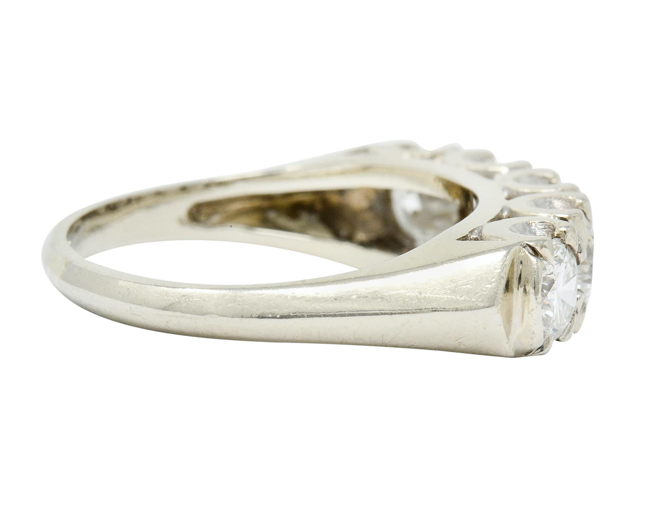 Brilliant Cut Retro 1.25 Carat Diamond 14 Karat White Gold Fishtail Band Ring