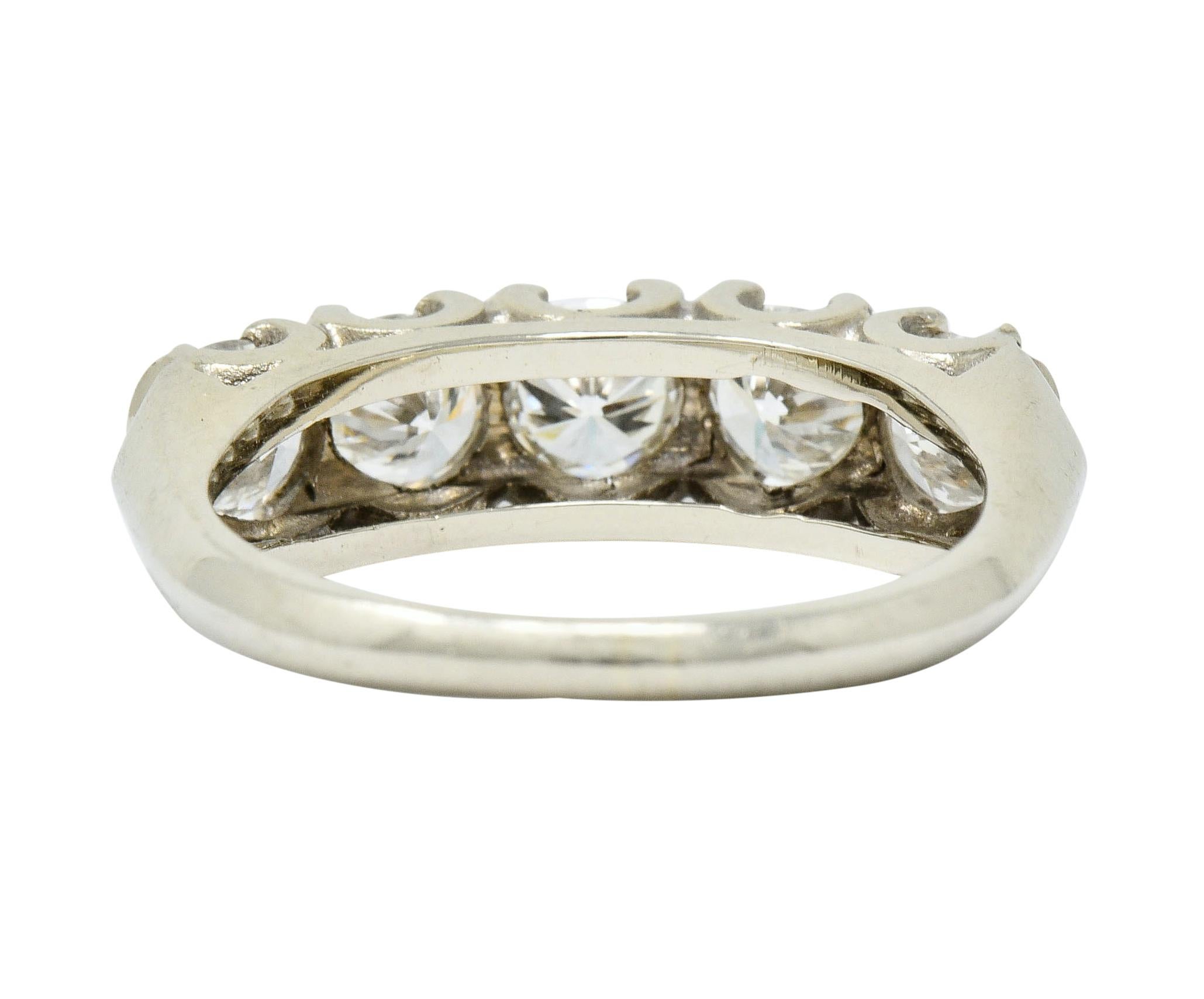 Retro 1.25 Carat Diamond 14 Karat White Gold Fishtail Band Ring In Excellent Condition In Philadelphia, PA