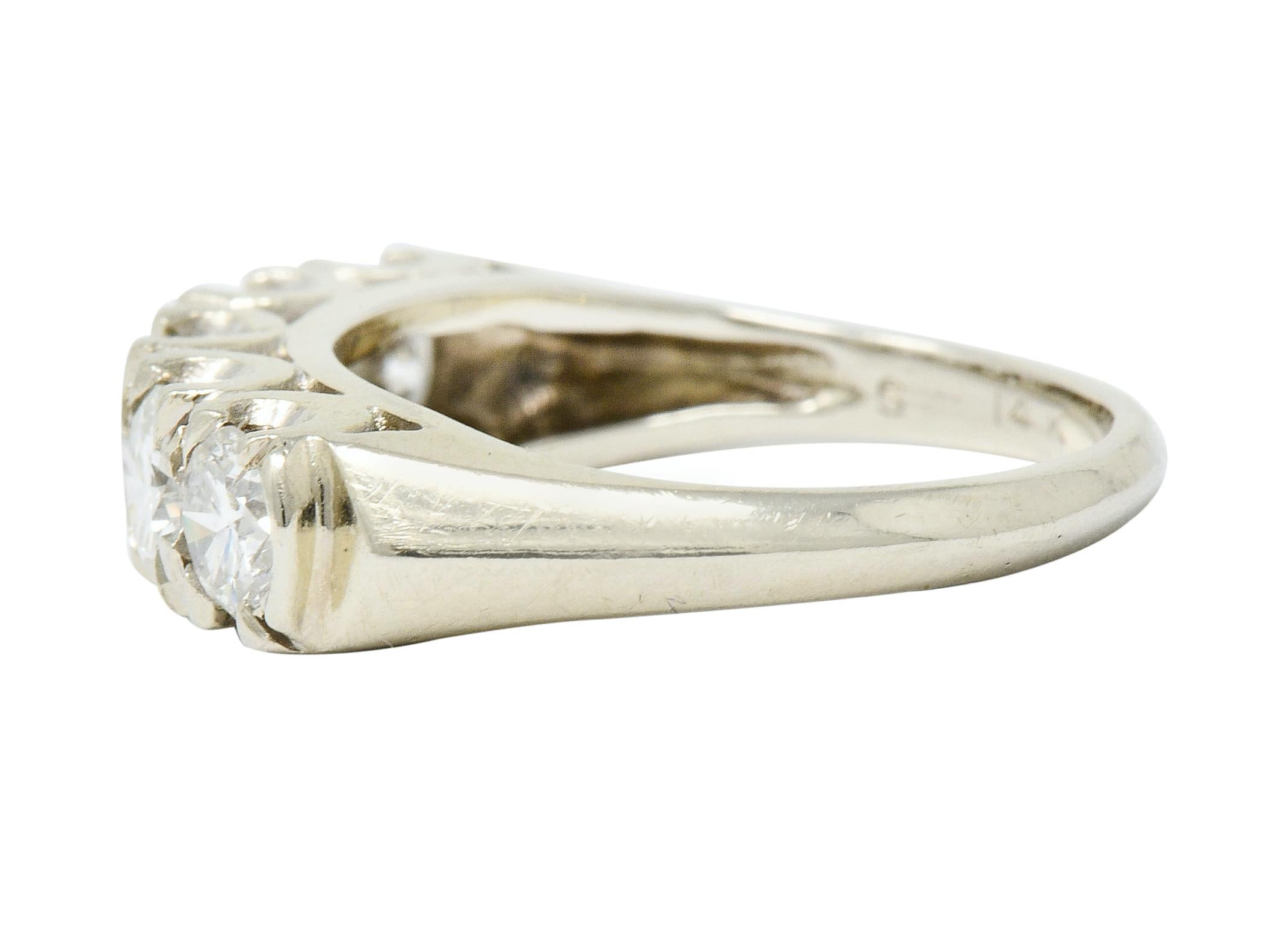 Women's or Men's Retro 1.25 Carat Diamond 14 Karat White Gold Fishtail Band Ring