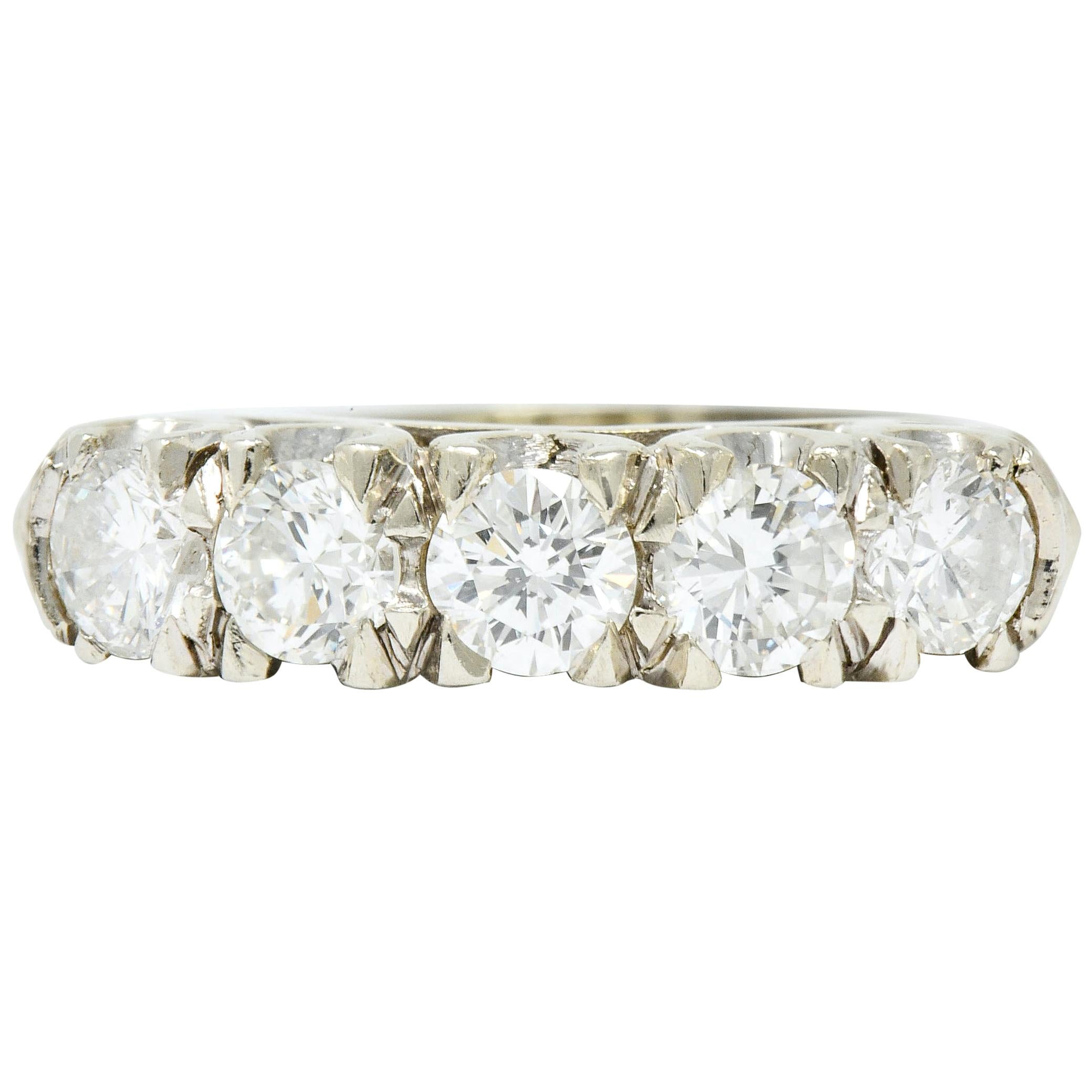 Retro 1.25 Carat Diamond 14 Karat White Gold Fishtail Band Ring