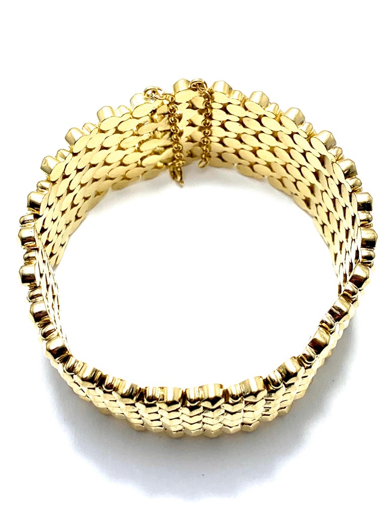 Retro Wide 18 Karat Yellow Gold Bracelet at 1stDibs